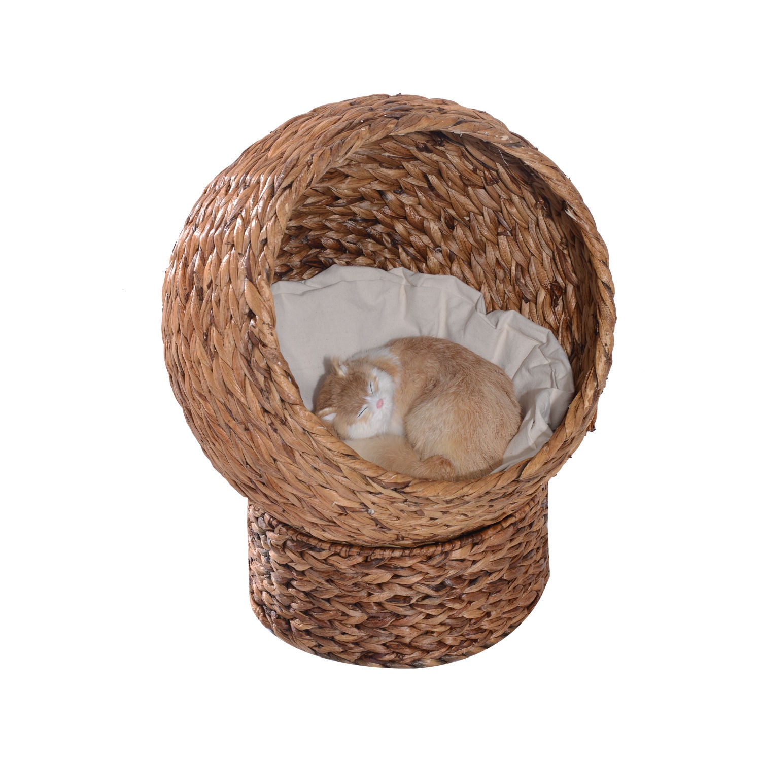 PawHut Rattan Katzenbett Katzenhöhle Katzenhaus mit Kissen Wasserhyazinthe Braun 50 x 42 x 60 cm