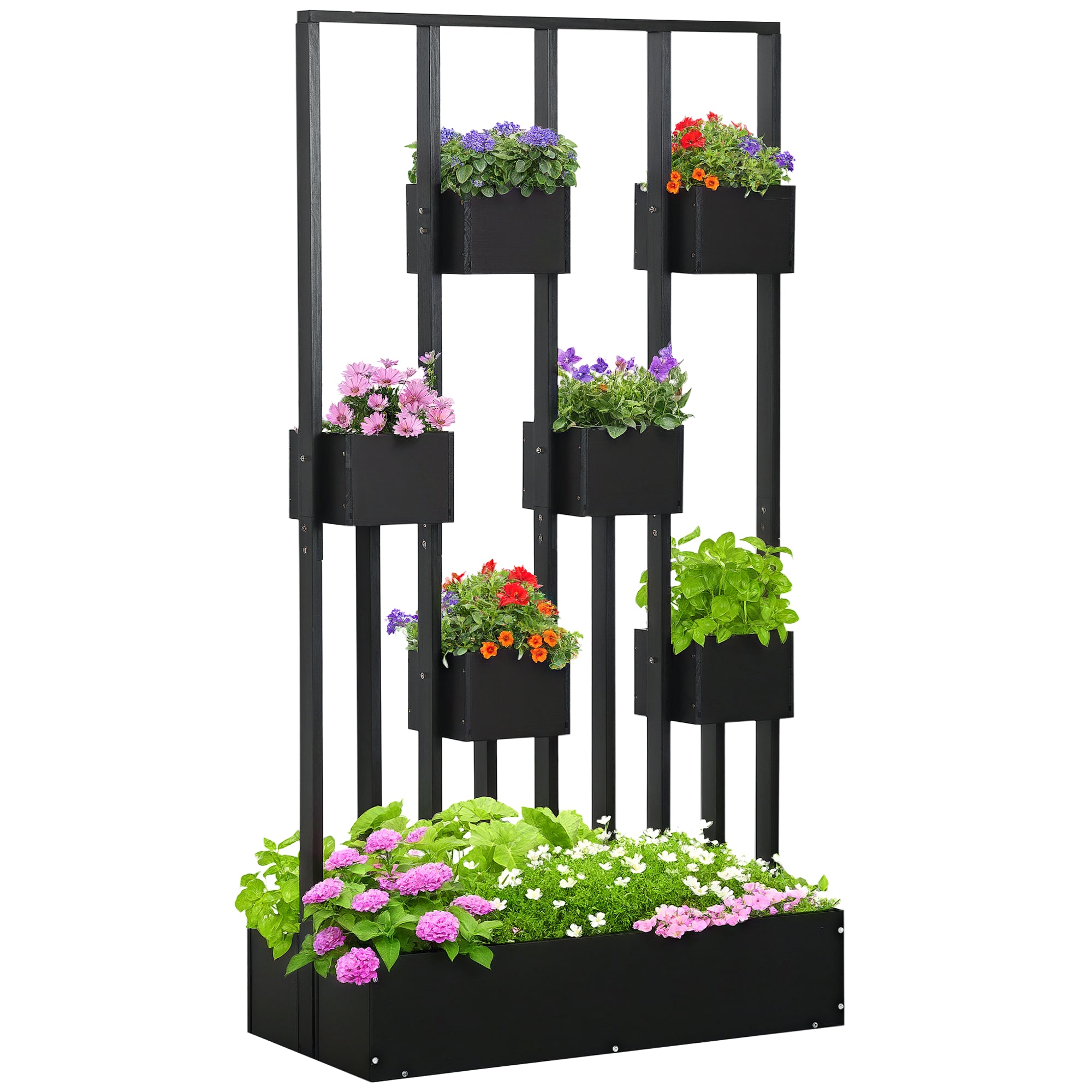 Outsunny Hochbeet mit Wand, Pflanzkasten mit Spalier, Kletterrahmen aus massivem Holz, Garten-Spalier 90x45x170cm für Terrasse, Balkon, Blumentopf für Kletterpflanzen, Blumen, Schwarz