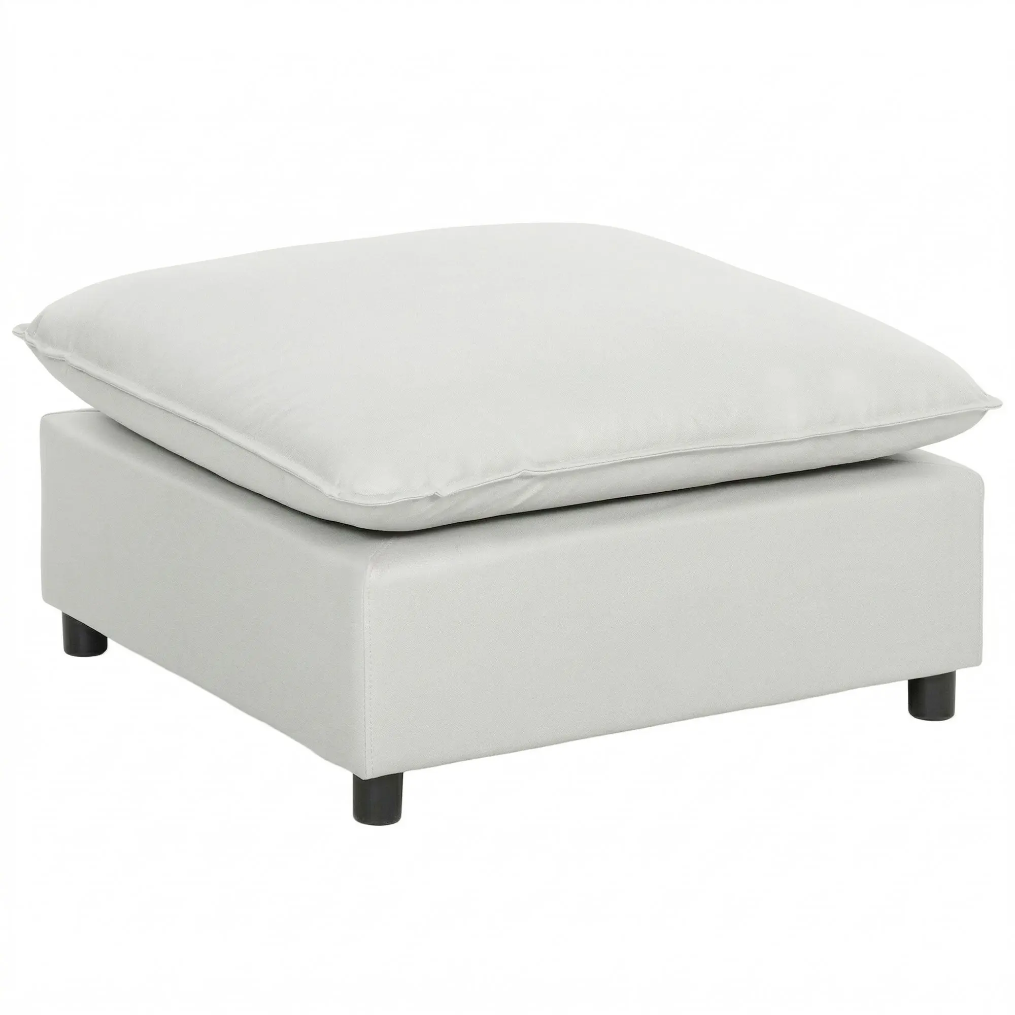 Square Ottoman Footrest, Upholstered Seat with Plastic Legs — Pouf for Living Room, Bedroom, Entryway, 29.5 x 29.5 x 15.7 in, Gray