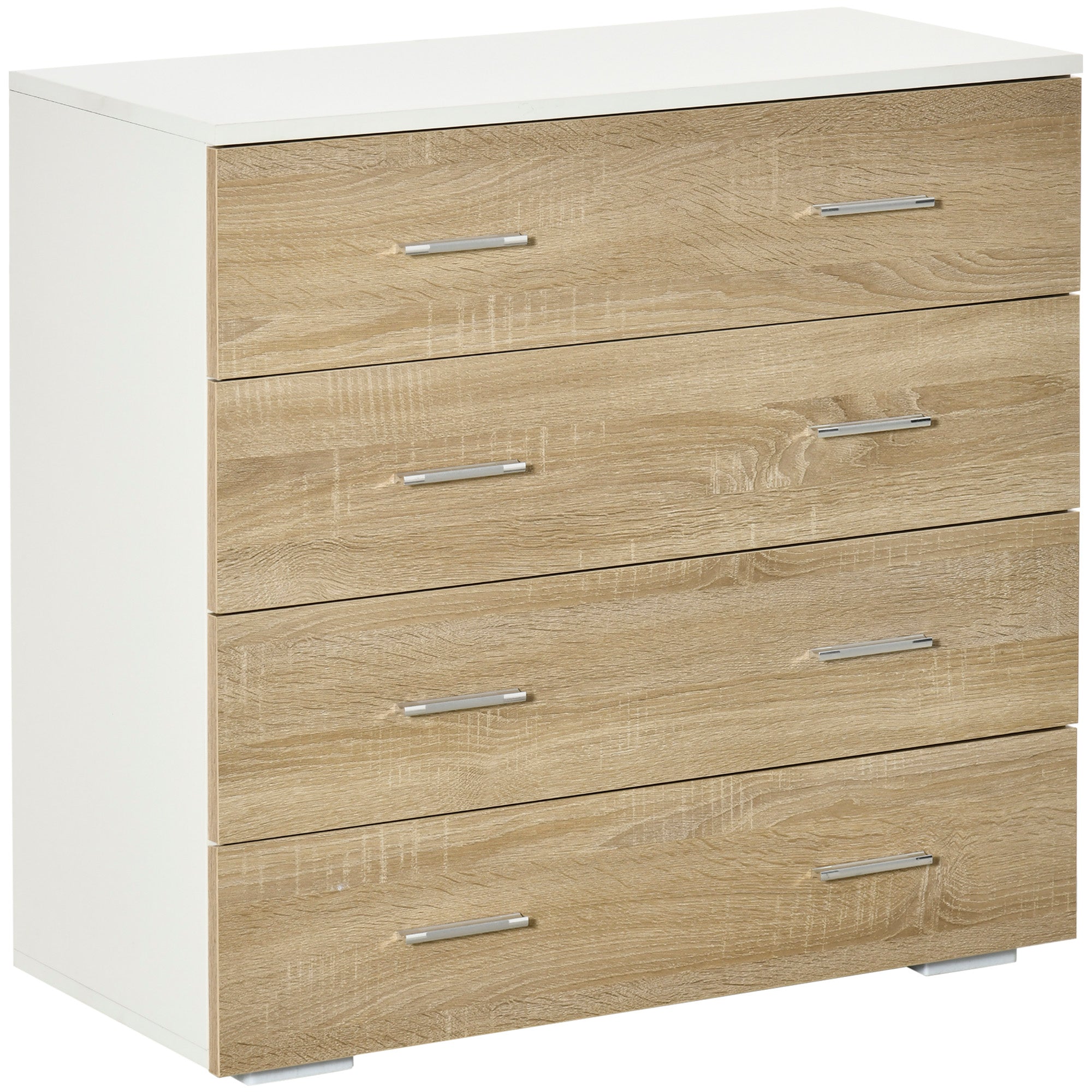 HOMCOM Ladenkast met 4 Lades - Modern Hulpmeubel voor Opberging in Slaapkamer, Hal of Woonkamer 76x35x72 cm afwerking Eik en Wit