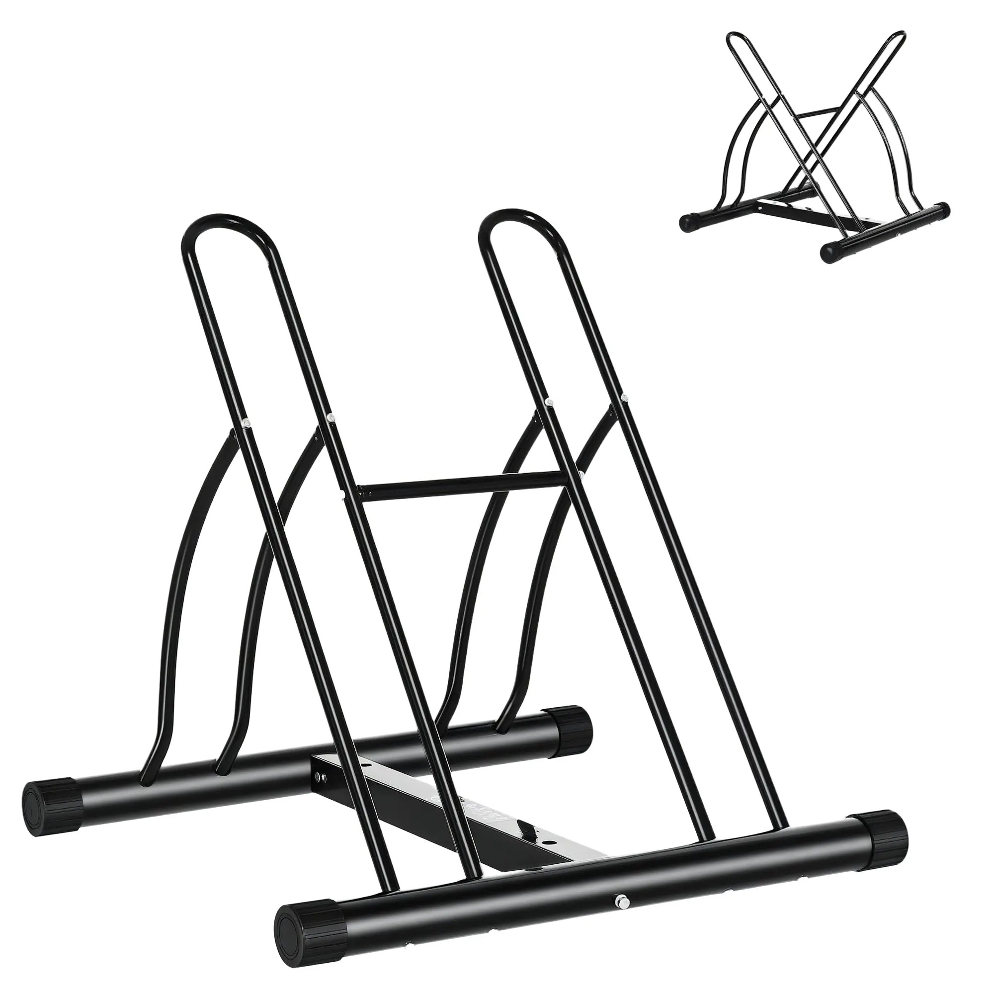 2-Bike Parking Stand Indoor Outdoor Stable Easy to Assemble Portable Non-Slip Pad Tubular Metal 60x54x57 cm Black