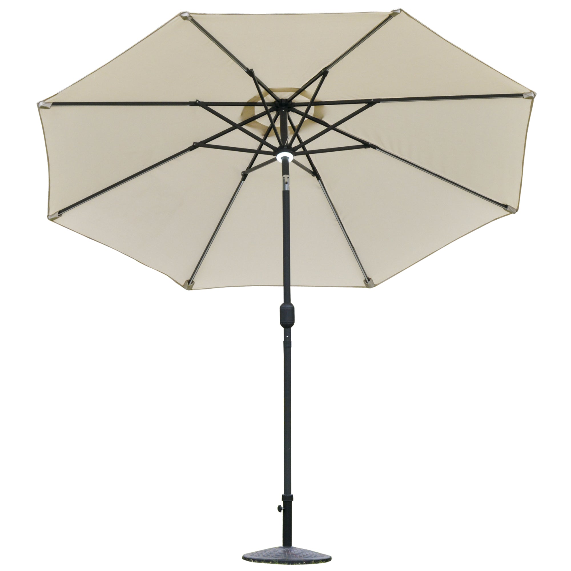 Outsunny Gartenparasol Φ270 x 245 cm mit Kurbel und Neigung, LED-Lichtern und Solarpanel, Cremweiß