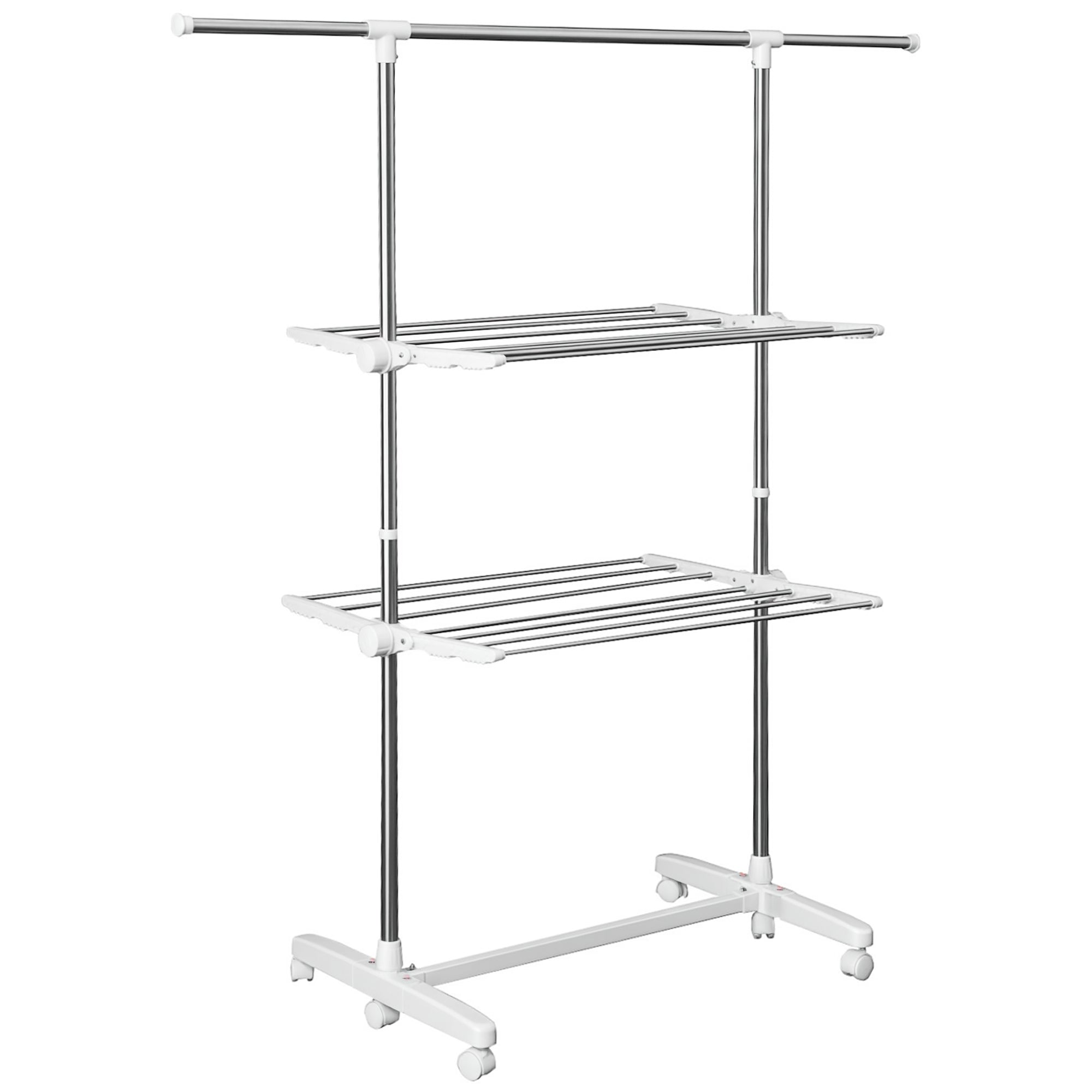 HOMCOM Tower Tøjholder, Justerbar Tørrestativ med 3 Niveaufunktioner, Foldbare Vinger, Med Hjul, Tøjstativ til Indendørs og Udendørs Brug, Hvid, 83-136,5 x 45,5 x 154 cm