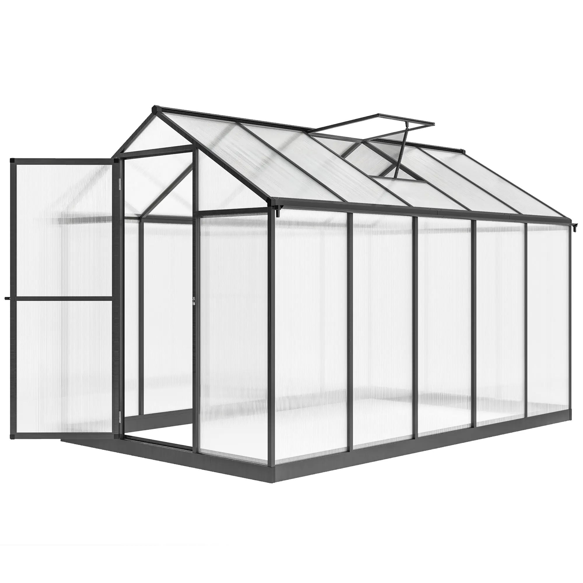 Aluminum & Polycarbonate Garden Greenhouse with Adjustable Roof Vents, Hinged Door — Clear