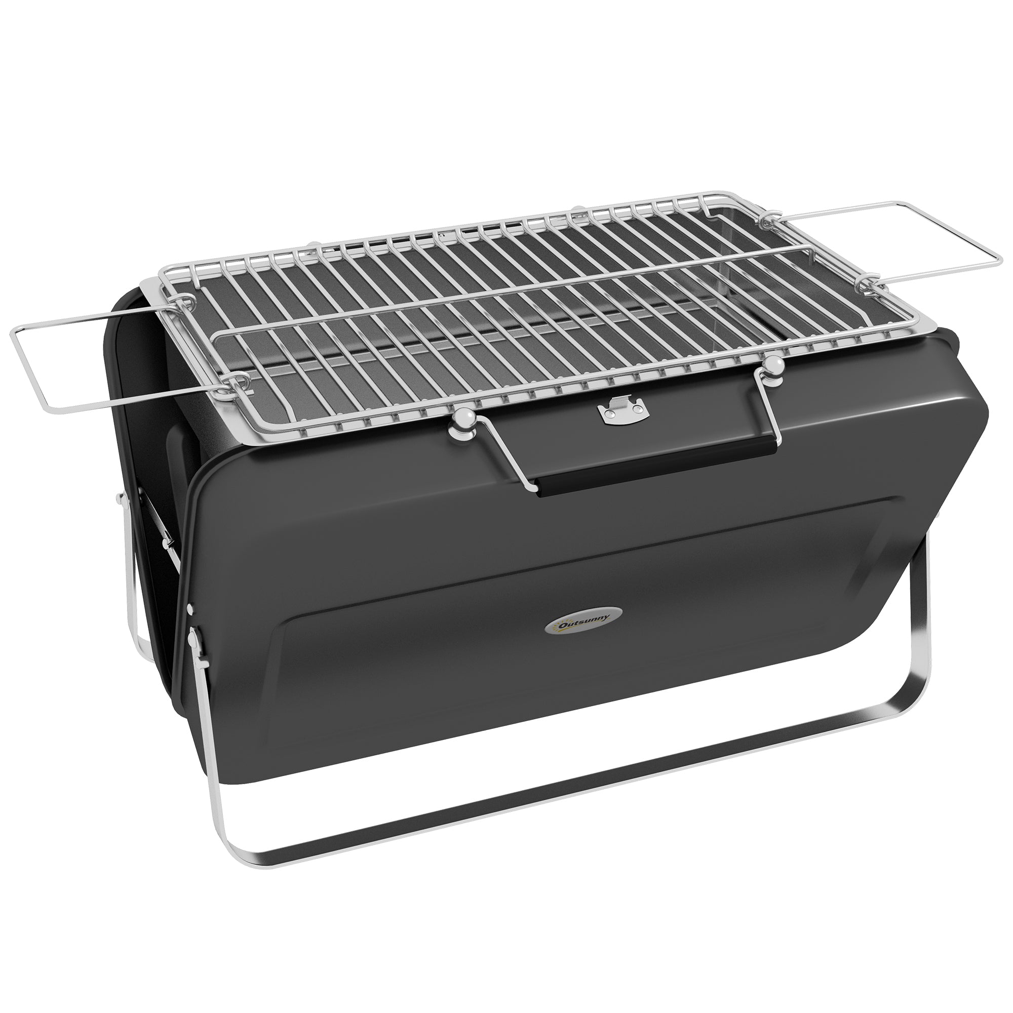 Outsunny Mini Ogles Grills Pārnēsājamā Kafejnīcas Dizaina Galda Grils Dārzam, Kampaņām, Piknikiem, Salokāmas Izmērs 47L x 30W x 28H cm Melns