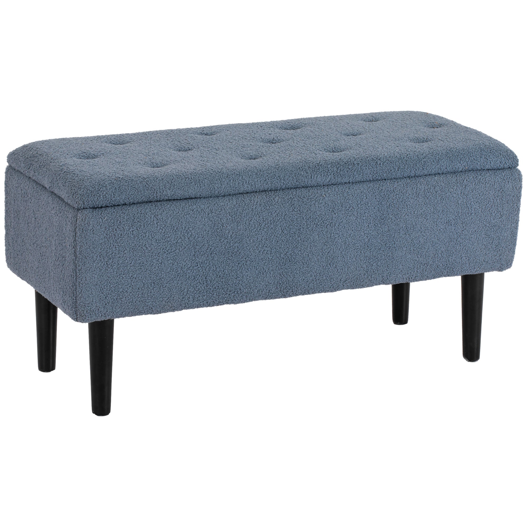 HOMCOM Opbevaringsbænk, Seng Bænk, Polstret Bænk med Flip Top, Fløjl Look, Trunk Bænk, til Stue, Soveværelse, Blå, 95 x 38 x 45 cm