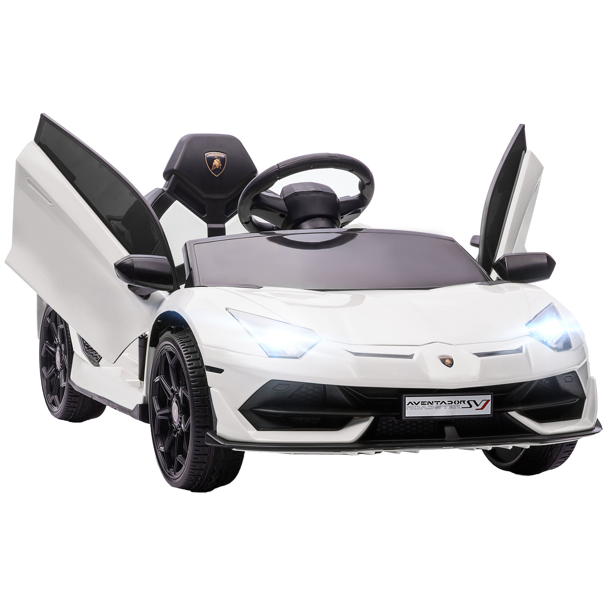 Children's Electric Car LAMBORGHINI AVENTADOR SVJ ROADSTER 12V Kids Car with 2.4G Remote Control, 2 Motors, Children's Vehicle with MP3 Horn, Music, Soft Start, Electric Vehicle for 3-5 Years Kids, White
