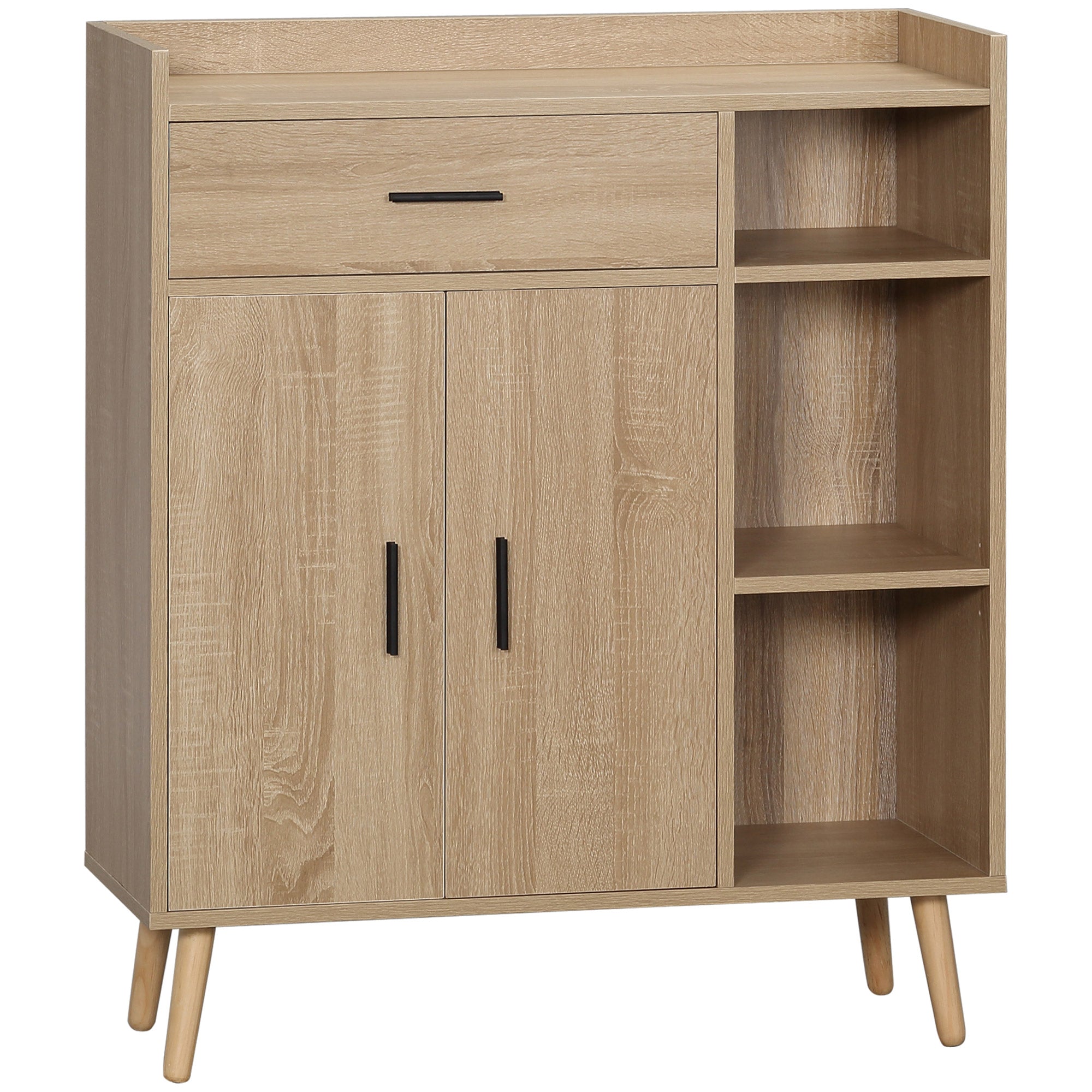 HOMCOM Moderne Stue Sideboard med 2 Døre, 1 Skuffe og 3 Åbne Hylder - Opbevaringsenhed til Køkken, Soveværelse, Entré - Antiktip 80x30x96,5 cm Naturligt