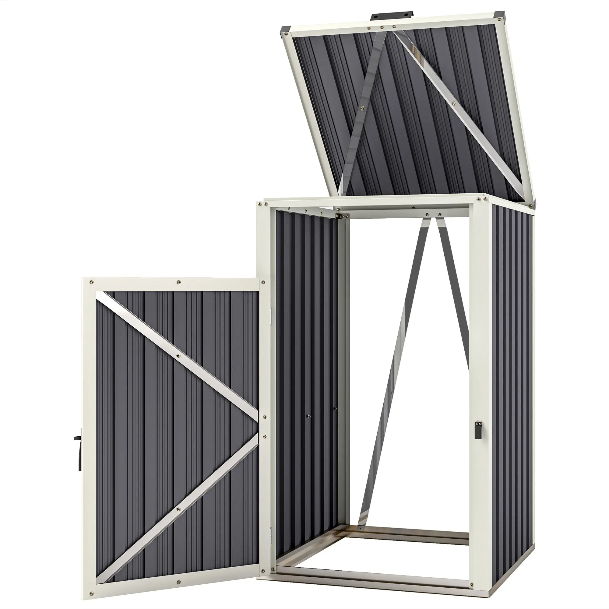 240L Outdoor Trash Can Cover, Single trash can cover, door with handle, 180° flip-top lid, galvanized steel, 73 x 81 x 122 cm, dark gray