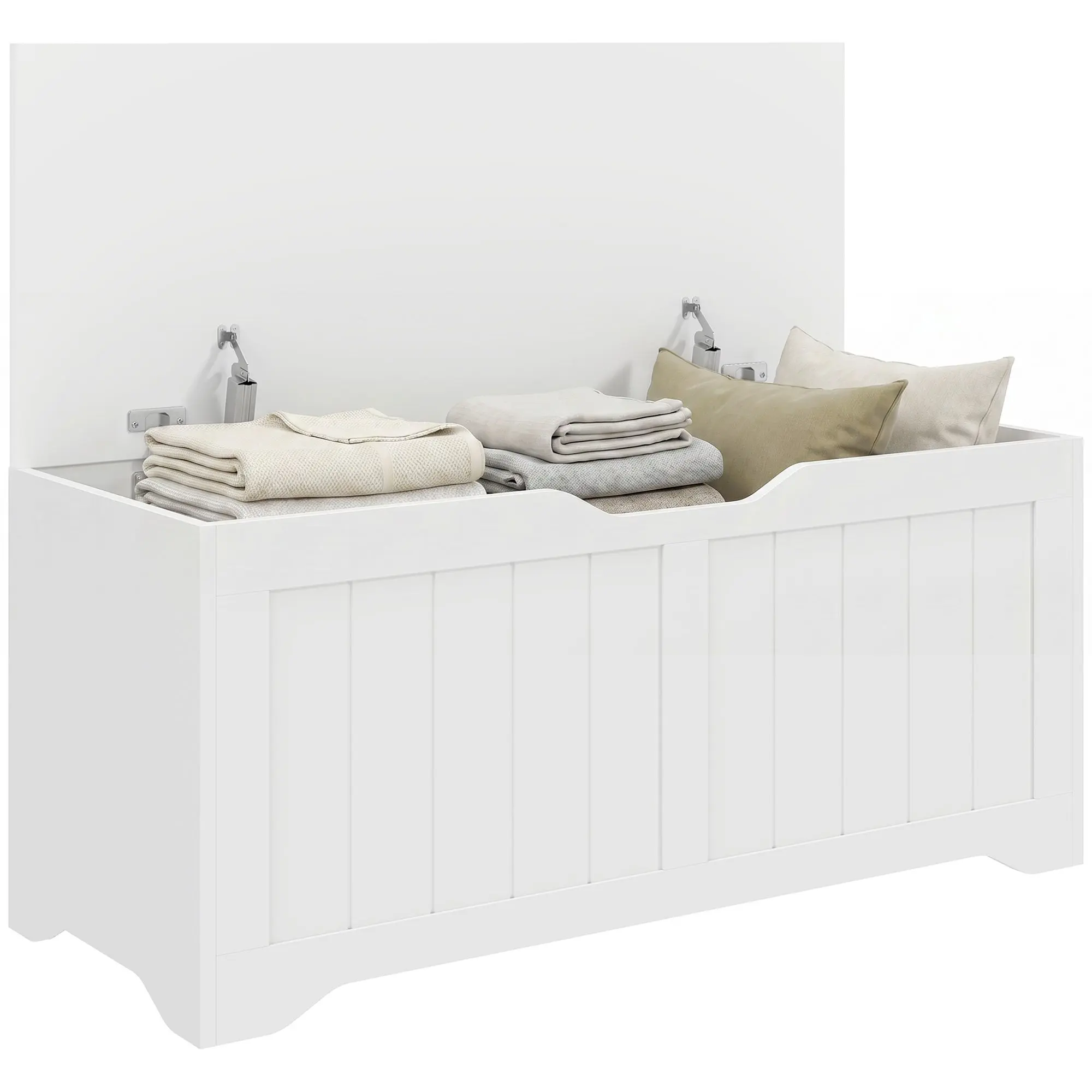 136L Indoor Storage Bench with Slow-Close Lid & Safety Hinges — Handle-Free Modern Design, 100 x 40 x 45 cm, White