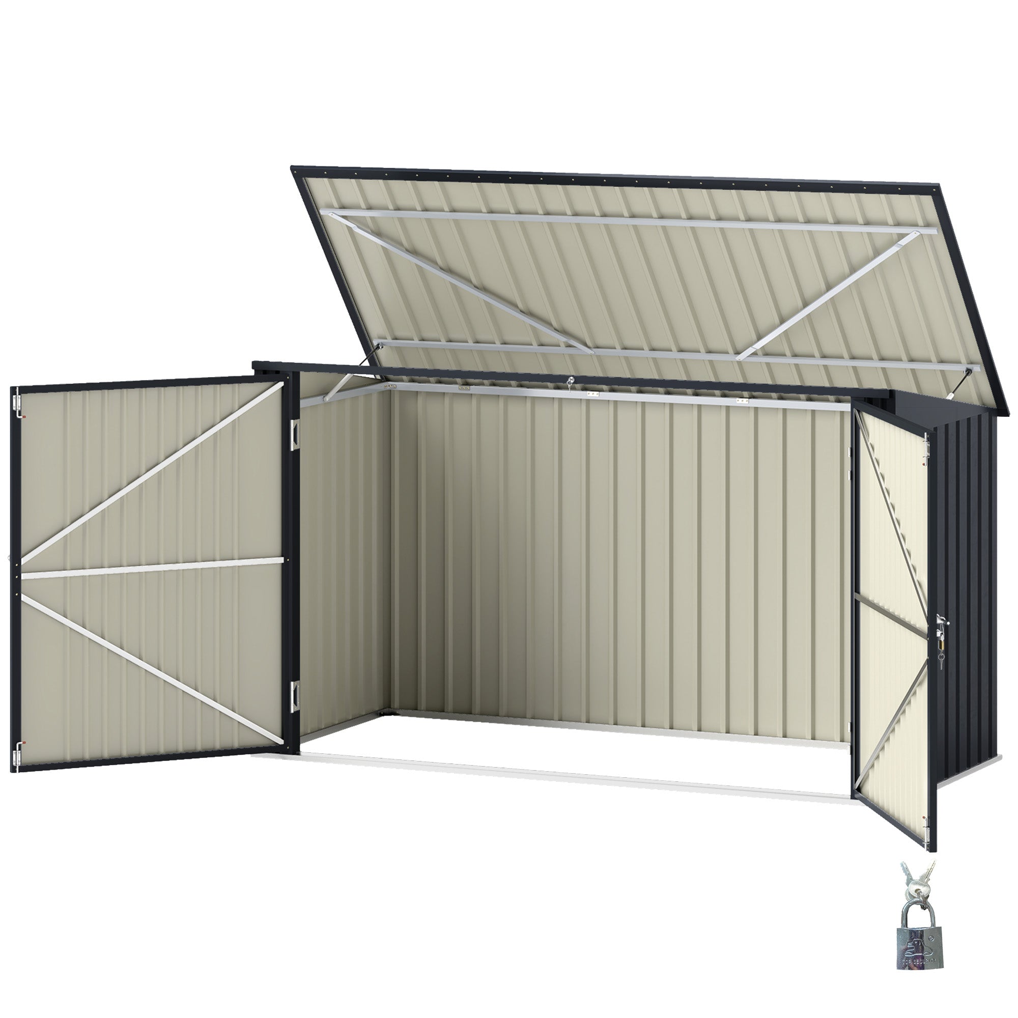 Outdoor Trash Can Cover for 3 240L Bins, 233x105 cm Waste Bin Container with 2 Doors and Locks, 2.3m? Outdoor Shed, Bin Box in Steel, Grey