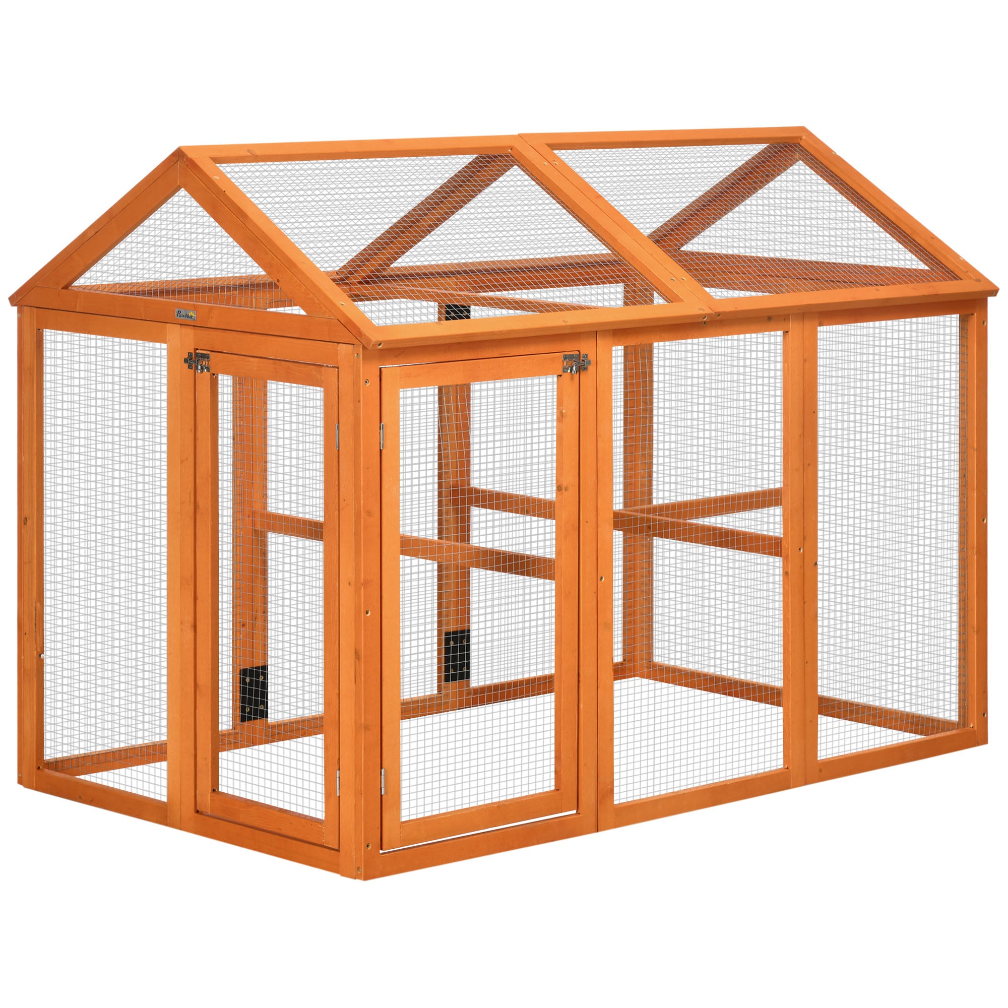 Outdoor Chicken Coop Chicken Run with Wooden Frame Expandable Poultry Enclosure for 1–3 Chickens with Lockable Doors Weather Resistant Natural Wood 140 x 88.5 x 106 cm