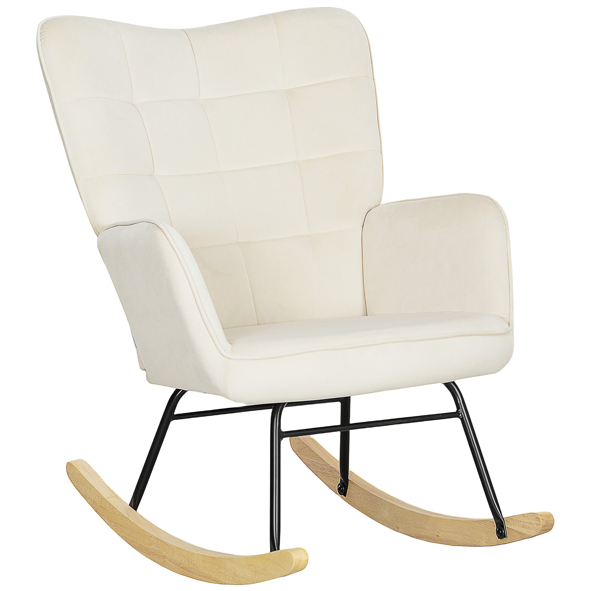 Rocking Chair, Velvet-Style Padded Armchair with Wooden Rockers, Armrests, Relax Chair for Living Room & Bedroom, Supports up to 265 lb, Beige