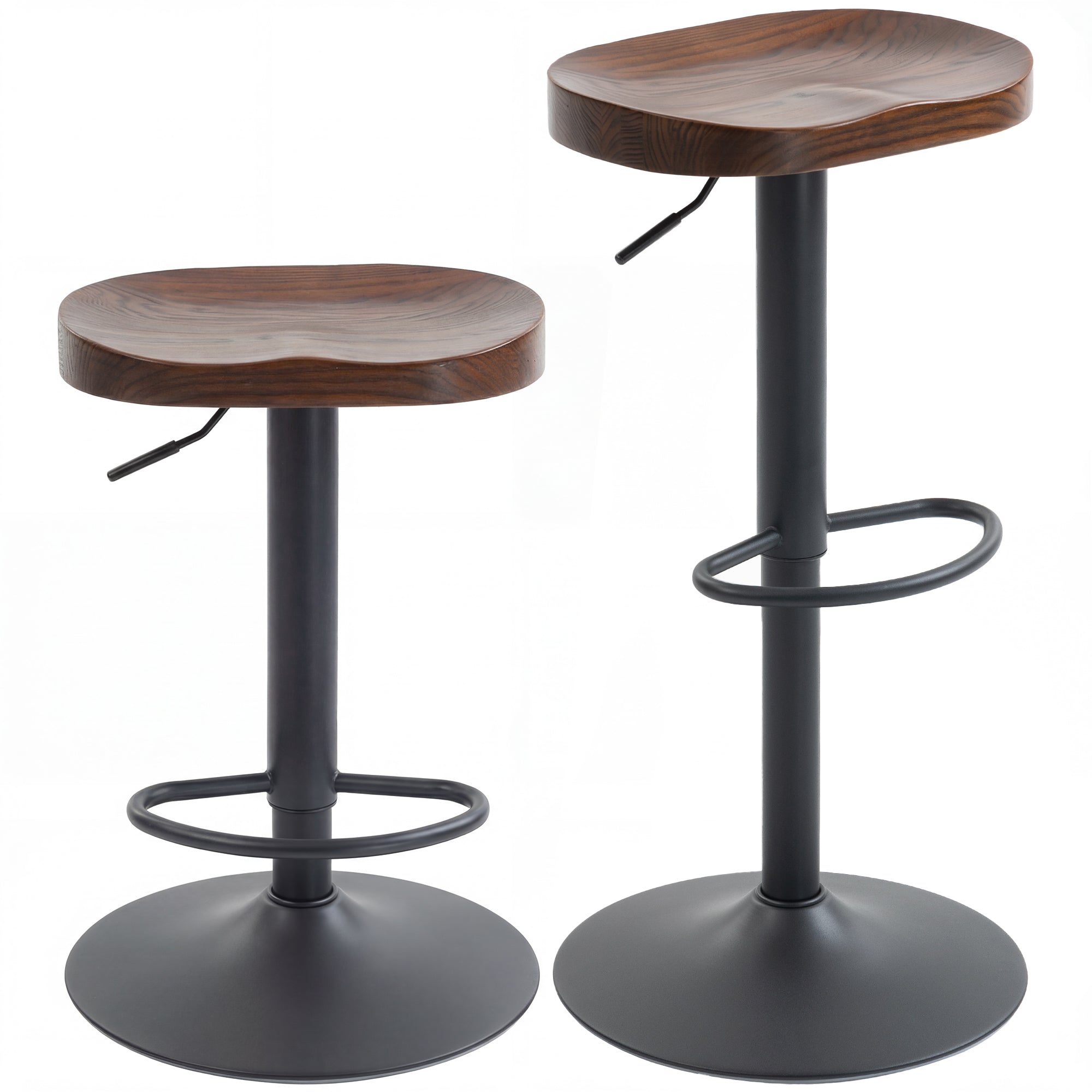 HOMCOM 2-pack höj- och sänkbara svängbara barstolar med almsadel, 61–82 cm, mörkbrun/svart