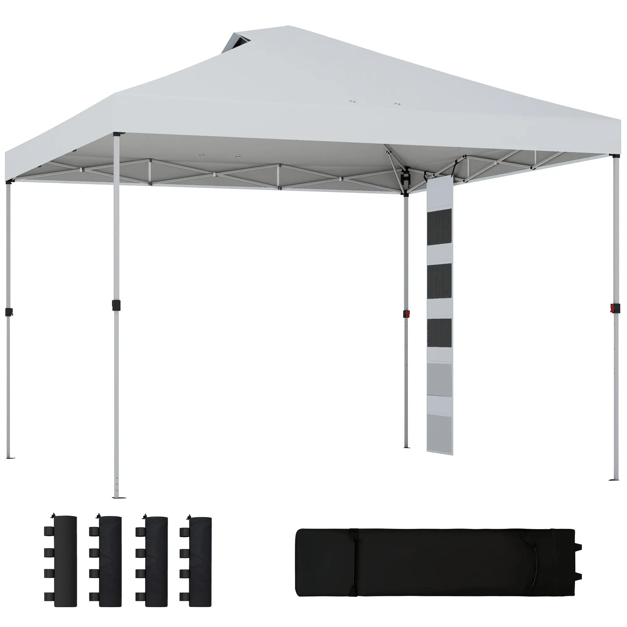 3 x 3 m Pop-Up Garden Canopy — Adjustable Height, UPF50+ 210D Oxford, 5-Pocket Side Organizer, Sandbags & Wheeled Carry Bag, White