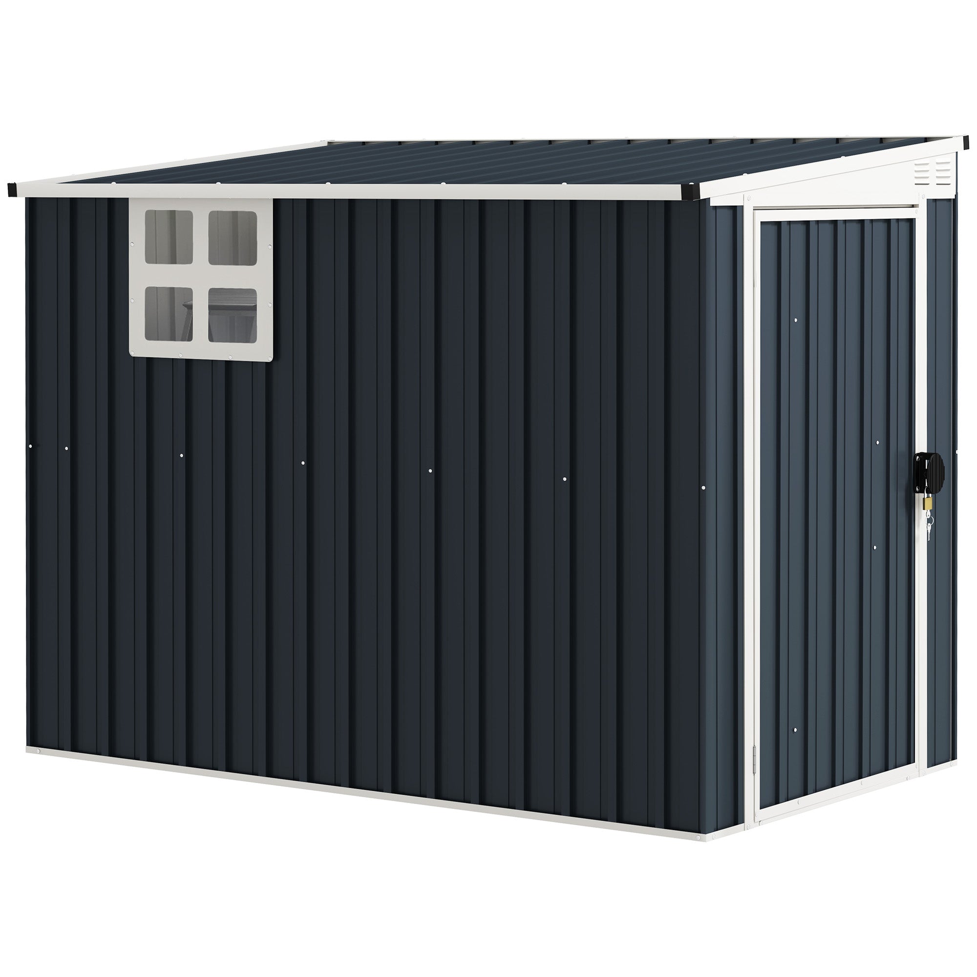 Metal Tool Shed 2.7m? 128x231x181cm Garden Shed with Mono-Pitched Roof Window Lockable Door Weatherproof Outdoor Garden Shed for Backyard Outdoor Area Dark Gray