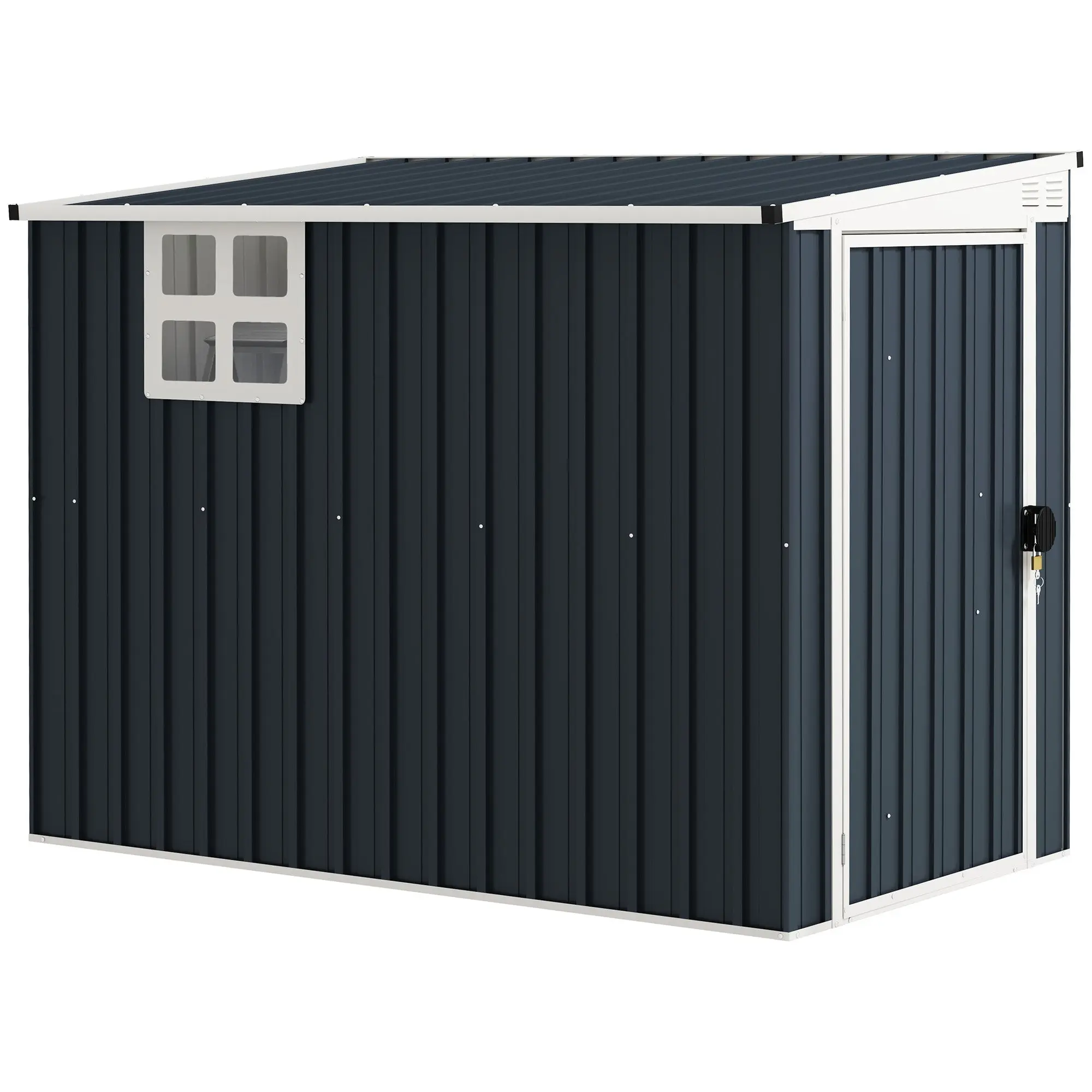 Metal Tool Shed 2.7m? 128x231x181cm Garden Shed with Mono-Pitched Roof Window Lockable Door Weatherproof Outdoor Garden Shed for Backyard Outdoor Area Dark Gray