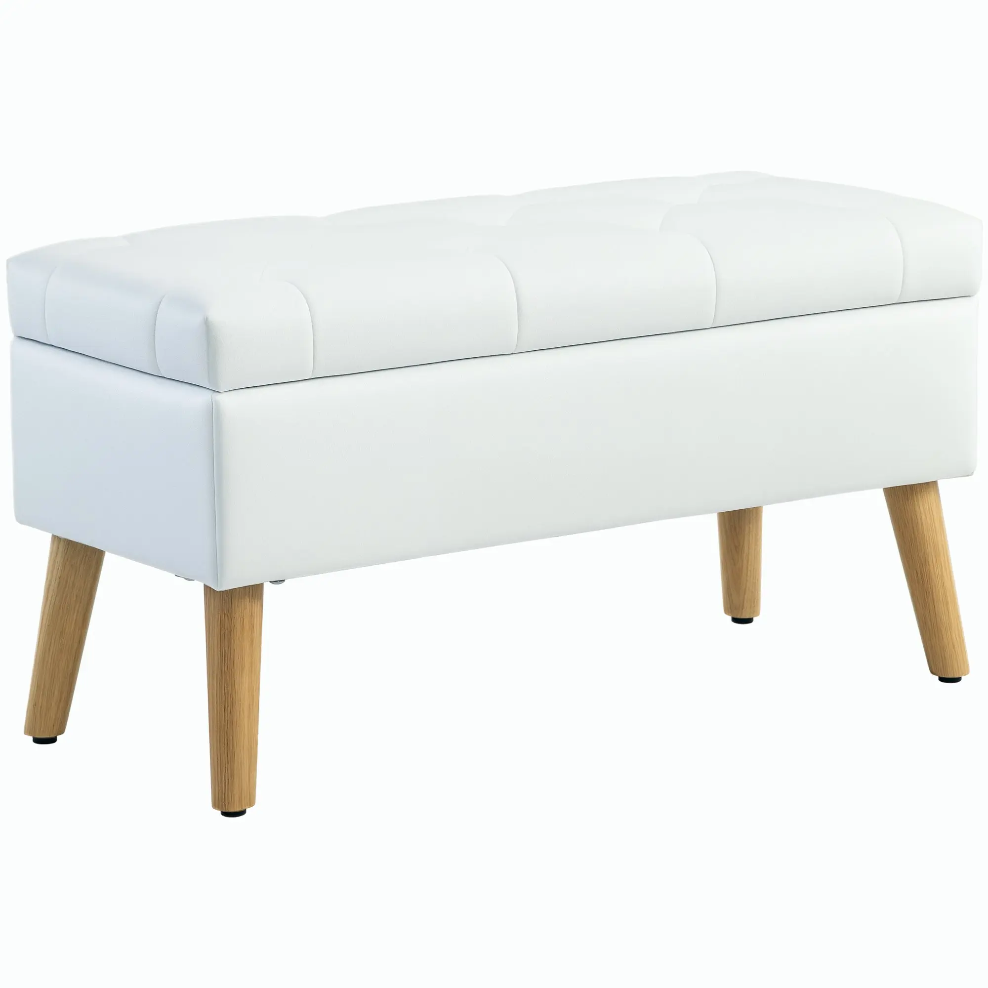 Storage Bench with Upholstered Seat, Ottoman with Lid, Bed Bench with Velvet Look, for Hallway Bedroom Living Room, Rubberwood 80 x 35 x 40 cm White
