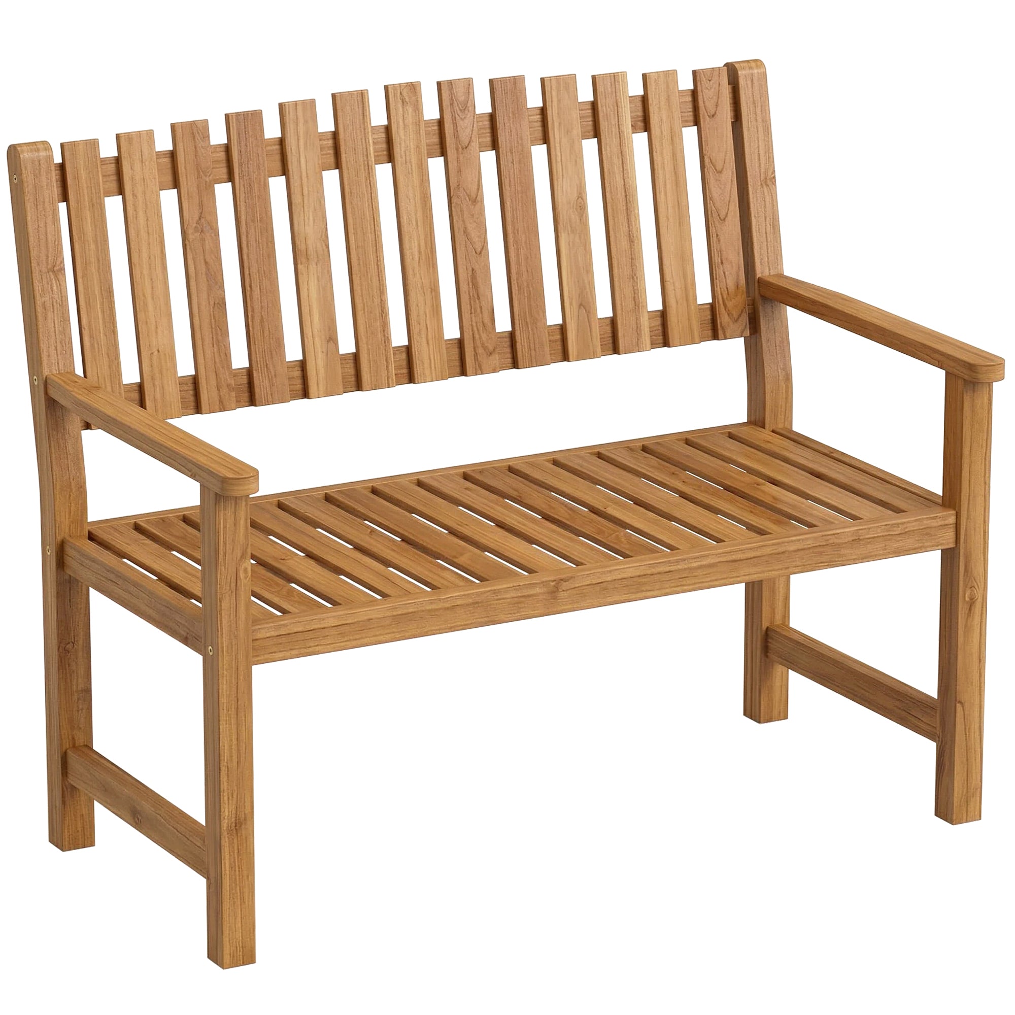 2-Seater Garden Bench, FSC Acacia Wood Outdoor Bench with Armrests, Slatted Seat, Reinforced Crossbar, 320 kg Capacity, Natural, 112 x 64 x 92 cm