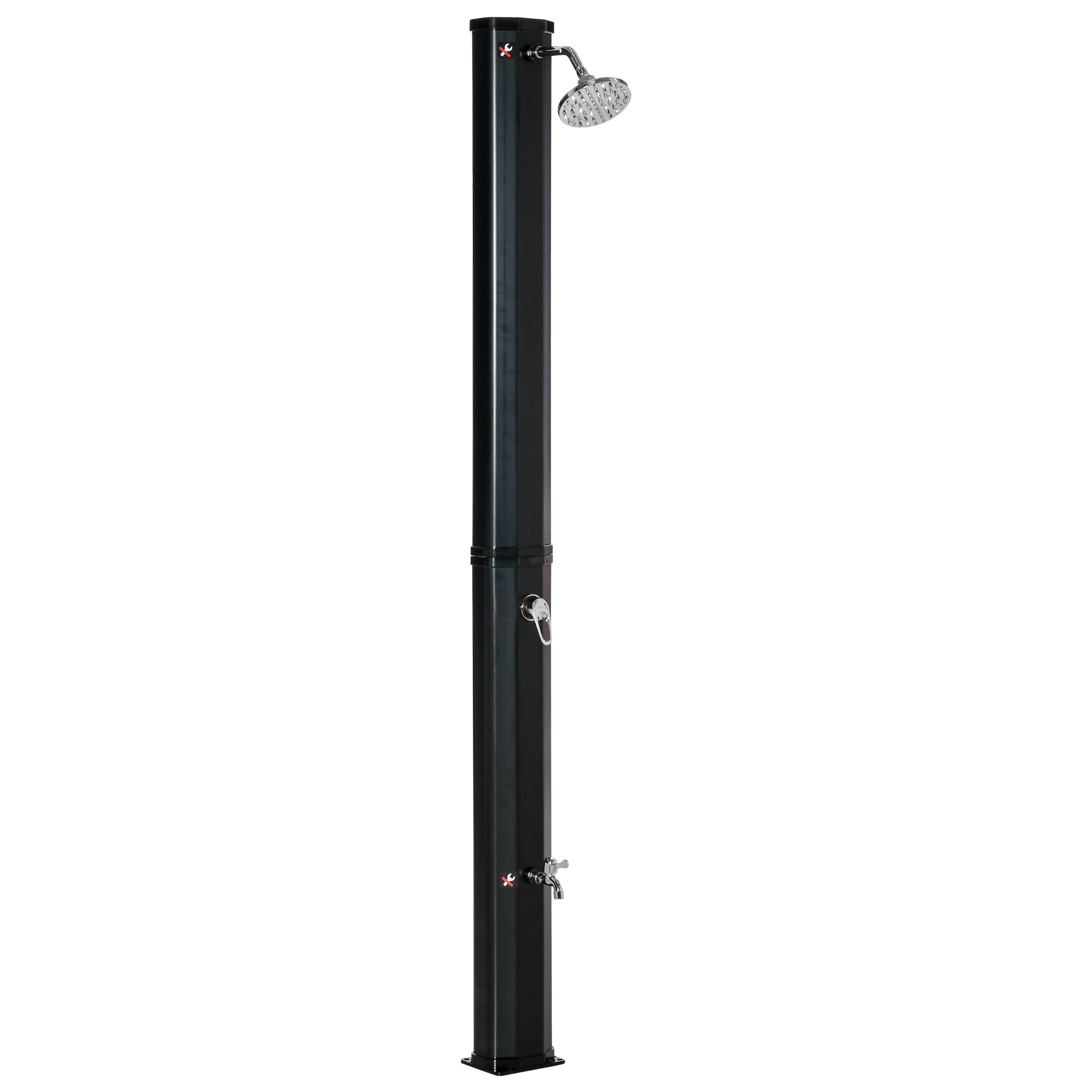 Outsunny 35L Lauko Saulės Dušas – Sodas, Paplūdimys, Baseinas, Dušas su Galvute ir Termometru, Integruotas Šaltas ir Karštas Vanduo iki 55°C, PVC ABS, išmatavimai 17.5L x 14.5W x 216H cm juodas