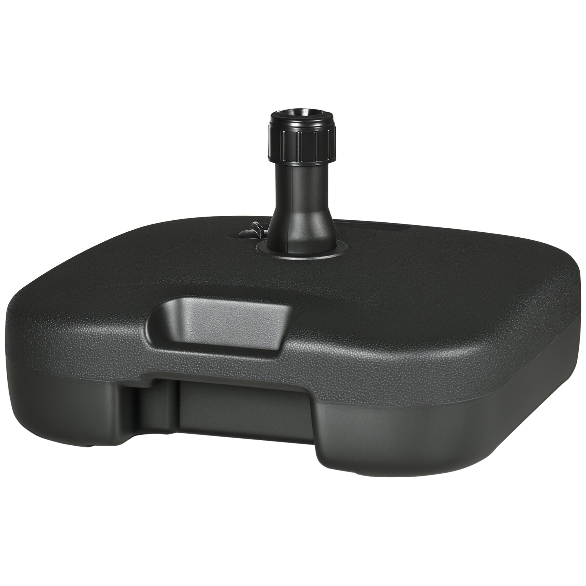 Outsunny Regenschirmstandbasis zum Fëllen mat Sand oder Waasser, ronn Eck, HDPE Plastik, Schwaarz, 46 x 45 x 26 cm, maximal 30 kg, Nettogewicht 1,6 kg