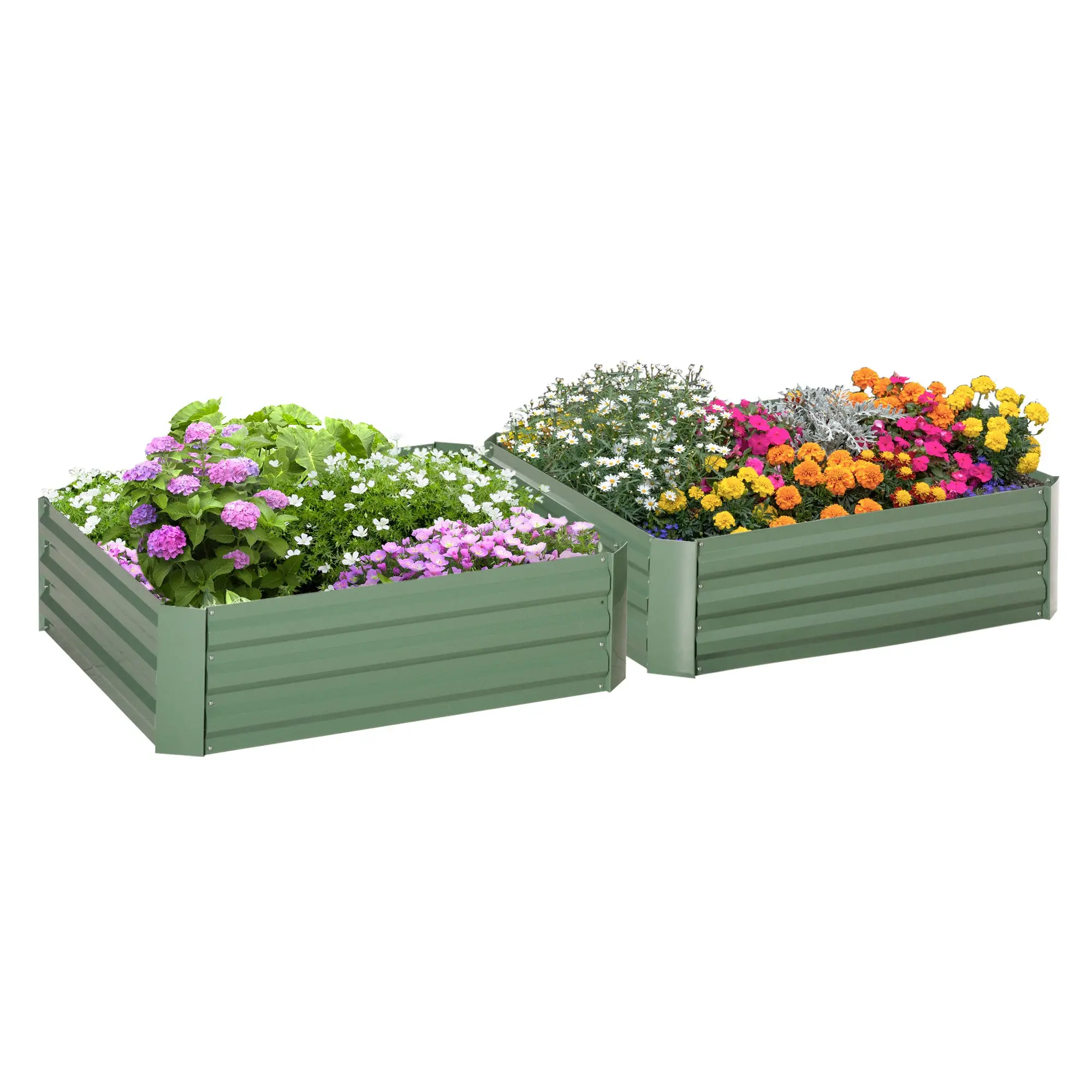 Raised Garden Bed Set, 2-Piece Garden Bed, Planter Box, Flower Box, Plant Pot, Flower Pot for Garden, Terrace, Galvanized Steel, Green, 100 x 100 x 30 cm