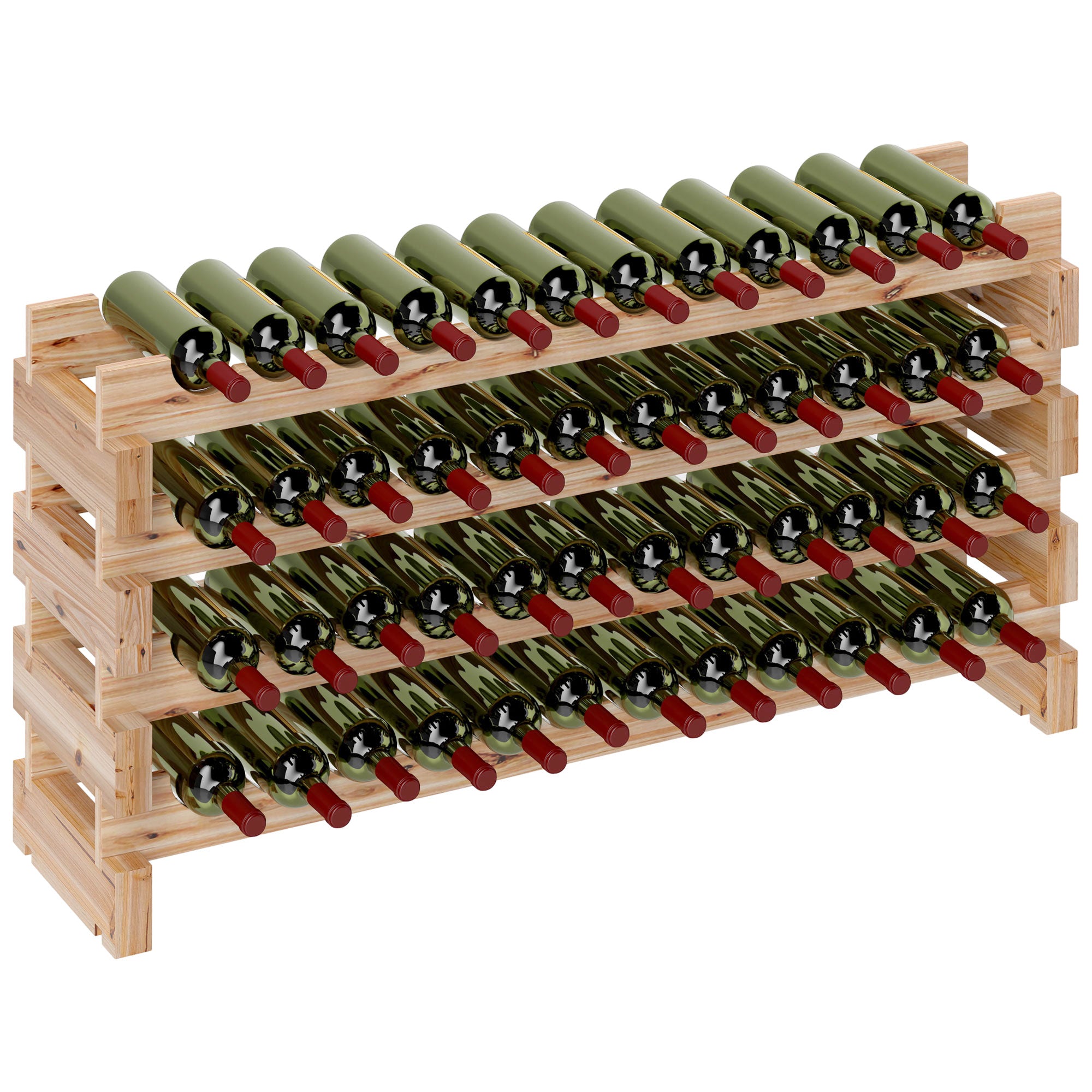 HOMCOM Weinregal aus Fichtenholz, Weinkeller mit 4 Regalen für 48 Flaschen und maximaler Tragkraft von 60 kg, 114x28x56,5 cm, Naturholz