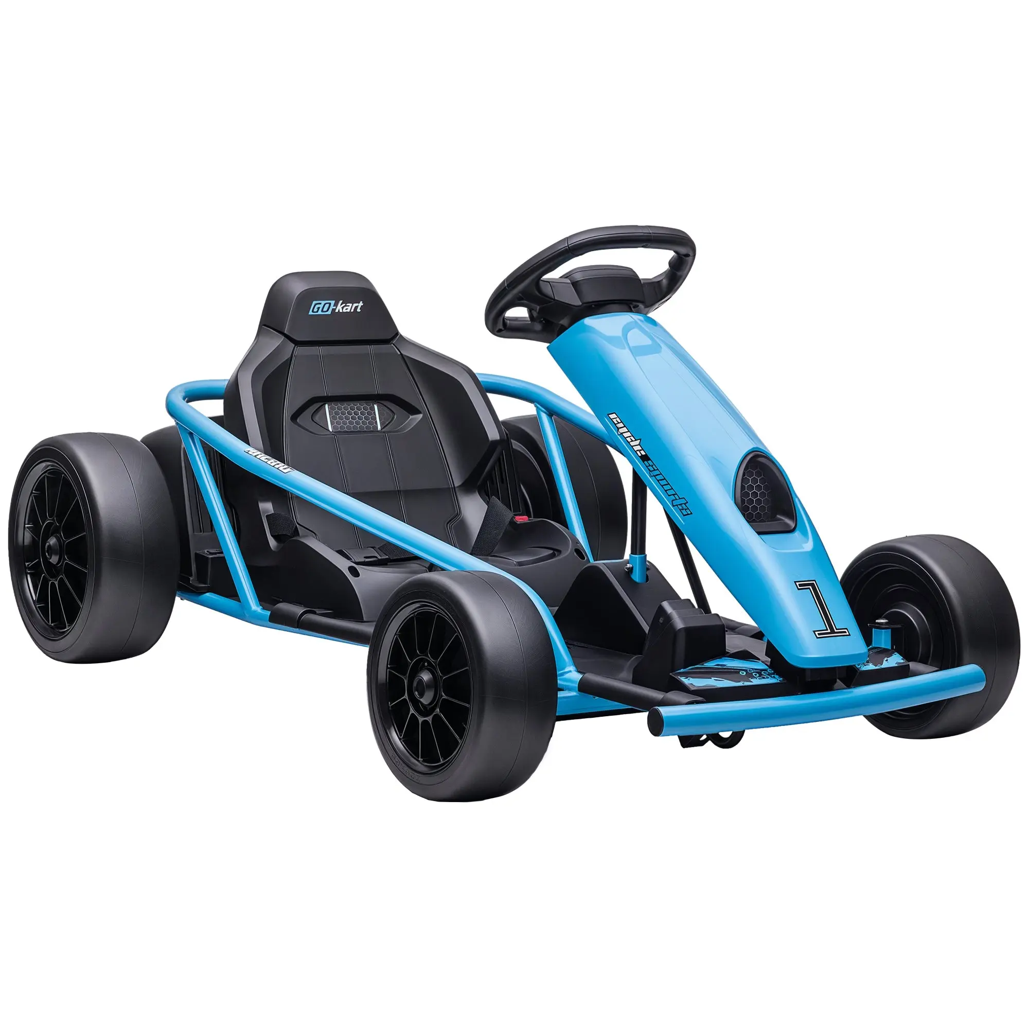 HOMCOM El Go-Kart til Børn 12V 6-13km/h Drift Kart med Blød Start, Musik, Klaxon og Sikkerhedsseler, Børnevehicle til 8-12 År, Blå