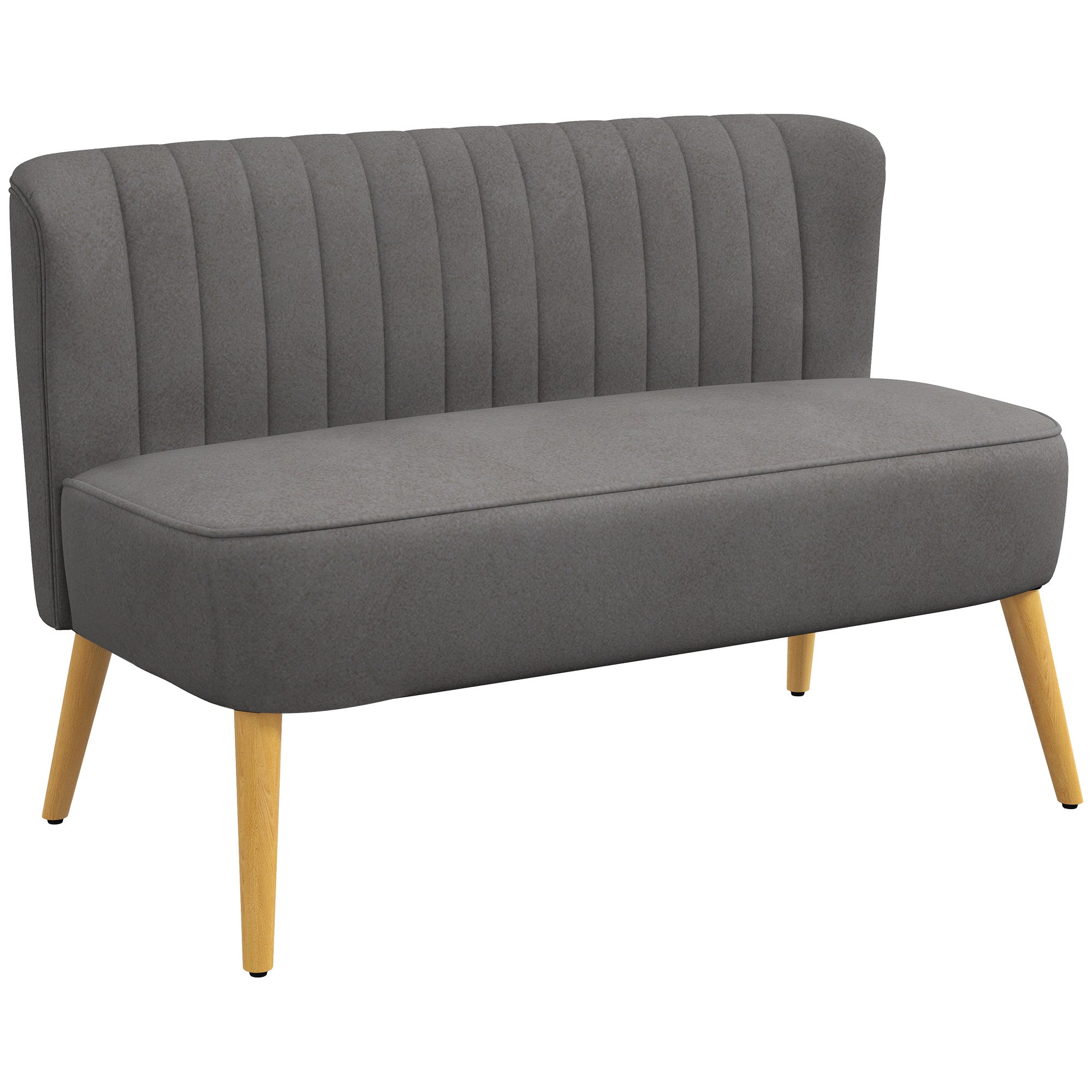 HOMCOM 2-sits Soffa i Tyg - Utrattad Dubbelsoffa - Lounge Möbler i Trä - Sammetliknande Polyester Skum Mörkgrå 117 x 56,5 x 77 cm