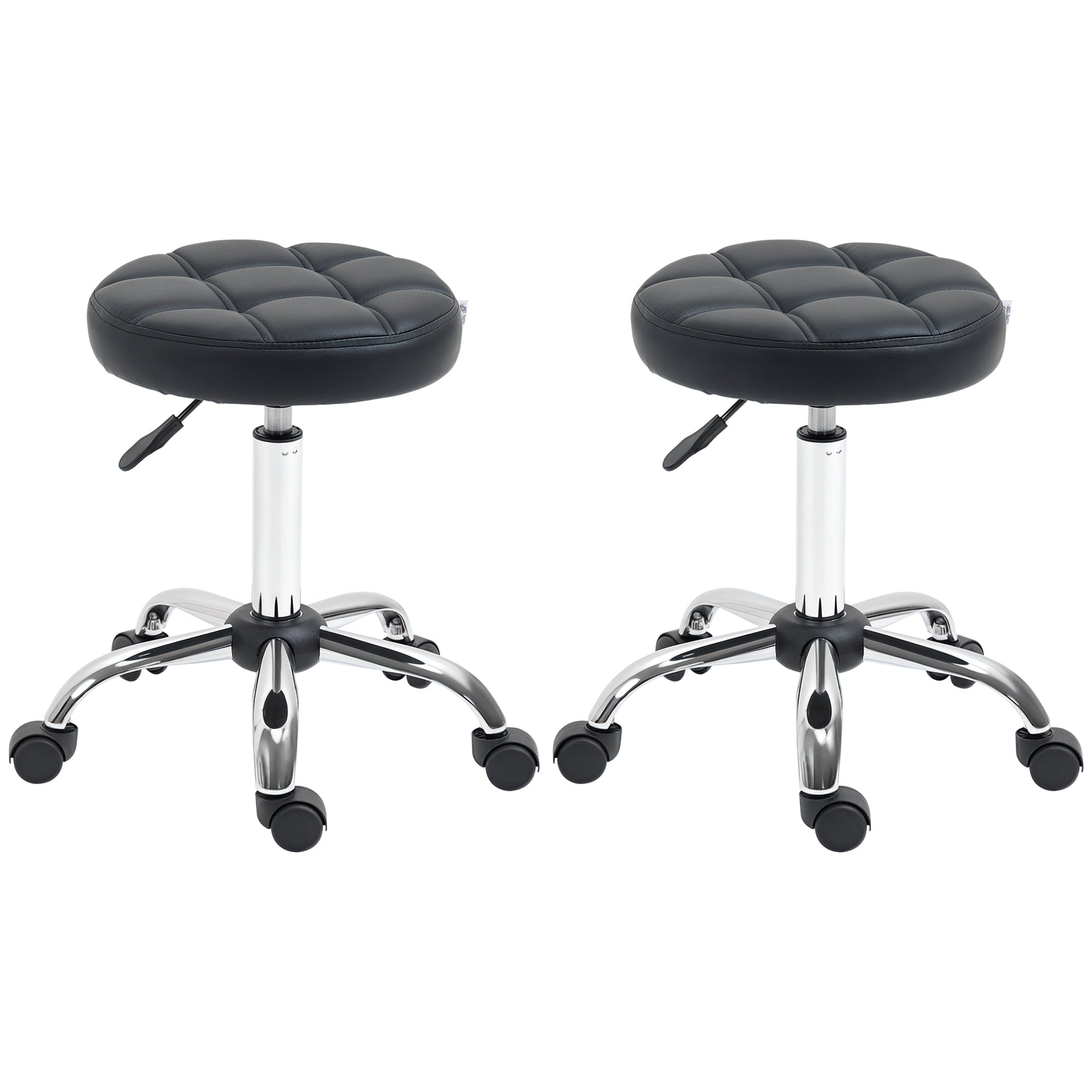 Set of 2 Swivel Stools Adjustable Height, Swivel Stool 48-63 cm, Work Stool 360° Rotatable, Office Stool for Office, Salon, Massage, Spa, Black