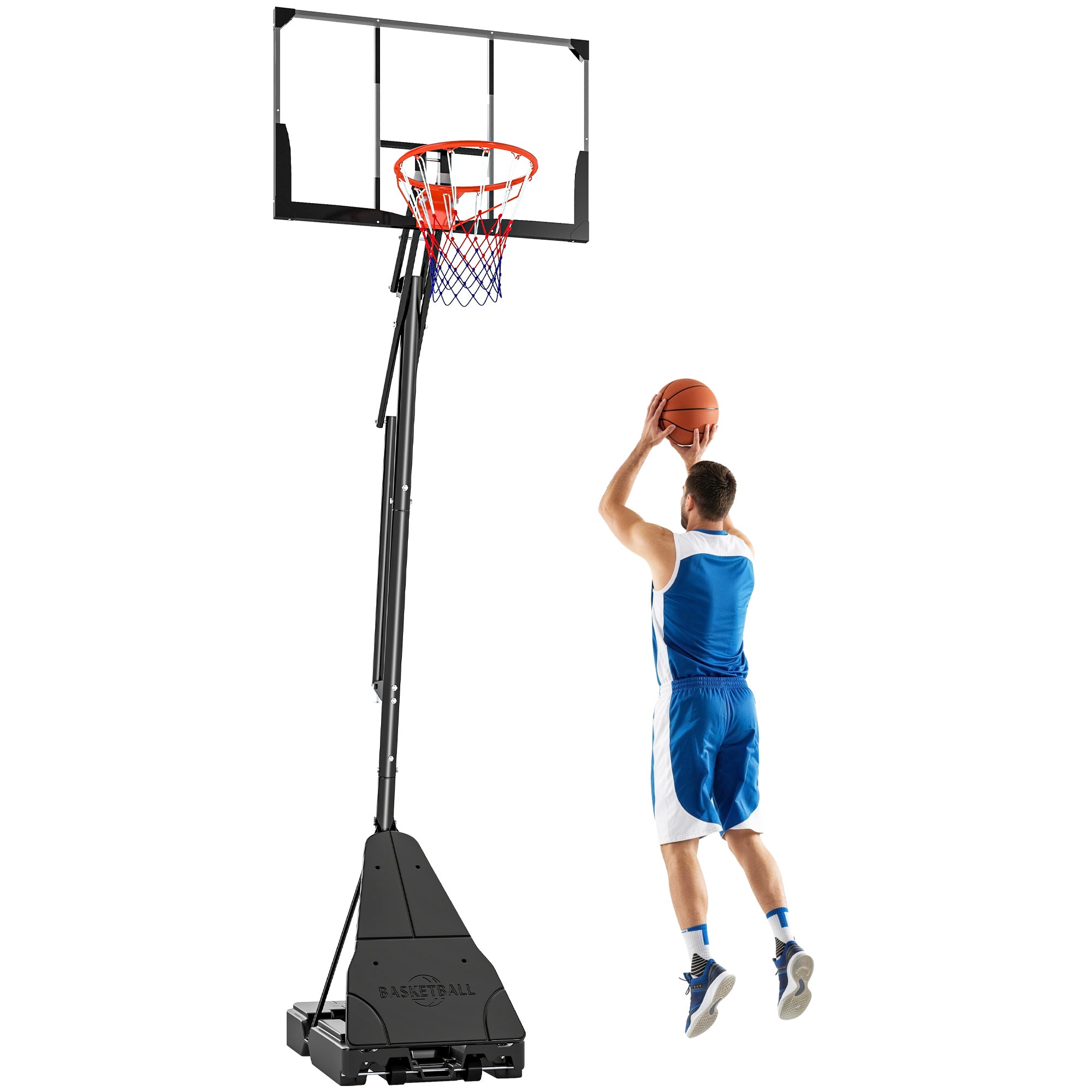 SPORTNOW Portable Outdoor Basketball Hoop — Adjustable Height 2.45–3.05 m (8.0–10.0 ft), Wheels, Fillable Base, Shatterproof Backboard & Ball-Return — For Teens & Adults