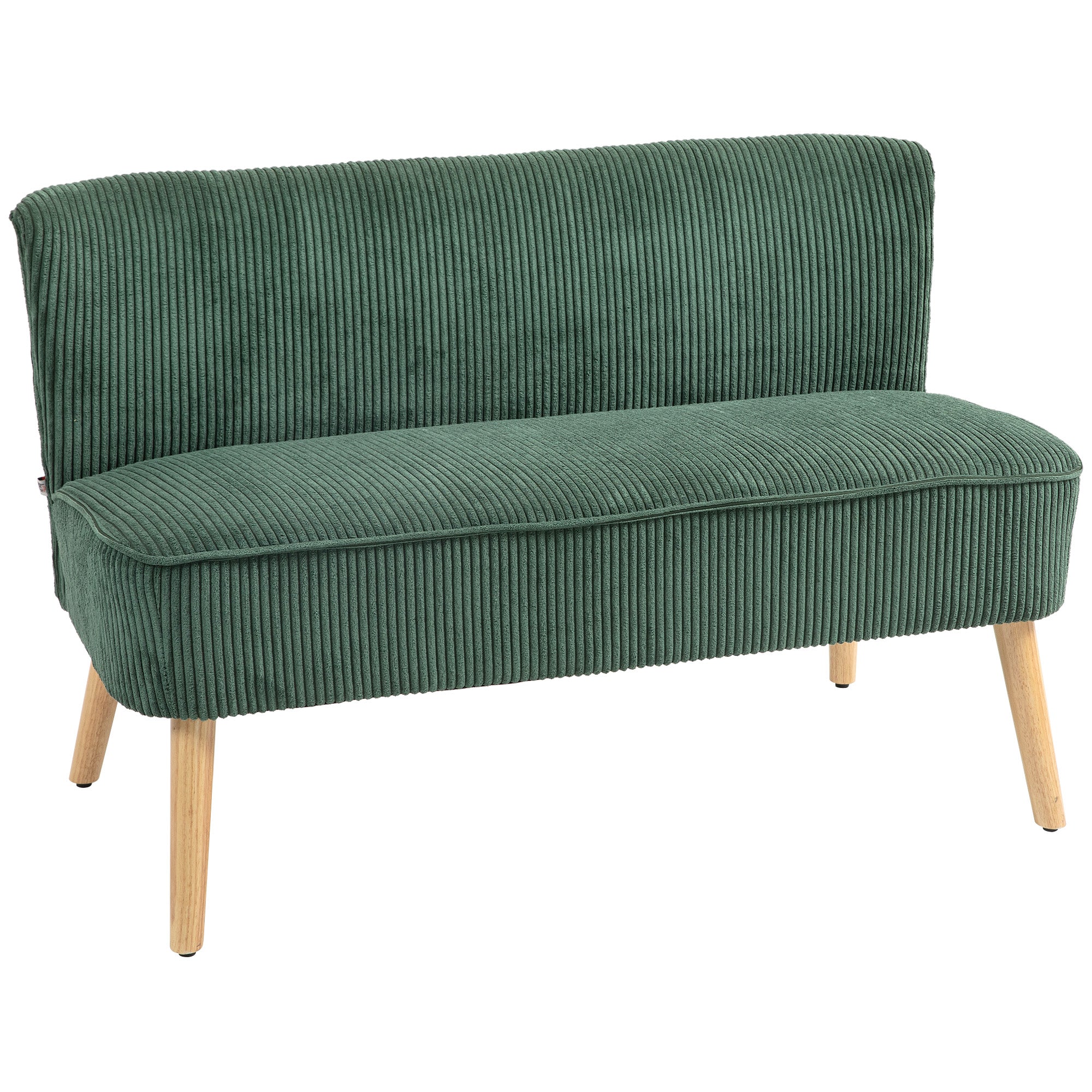 HOMCOM 2-vietīgs dīvāns bez roku balstiem, moderns auduma dīvāns ar korduroja izskatu, mazs atpūtas dīvāns ar koka kājām, 117 x 56.5 x 77 cm, zaļš