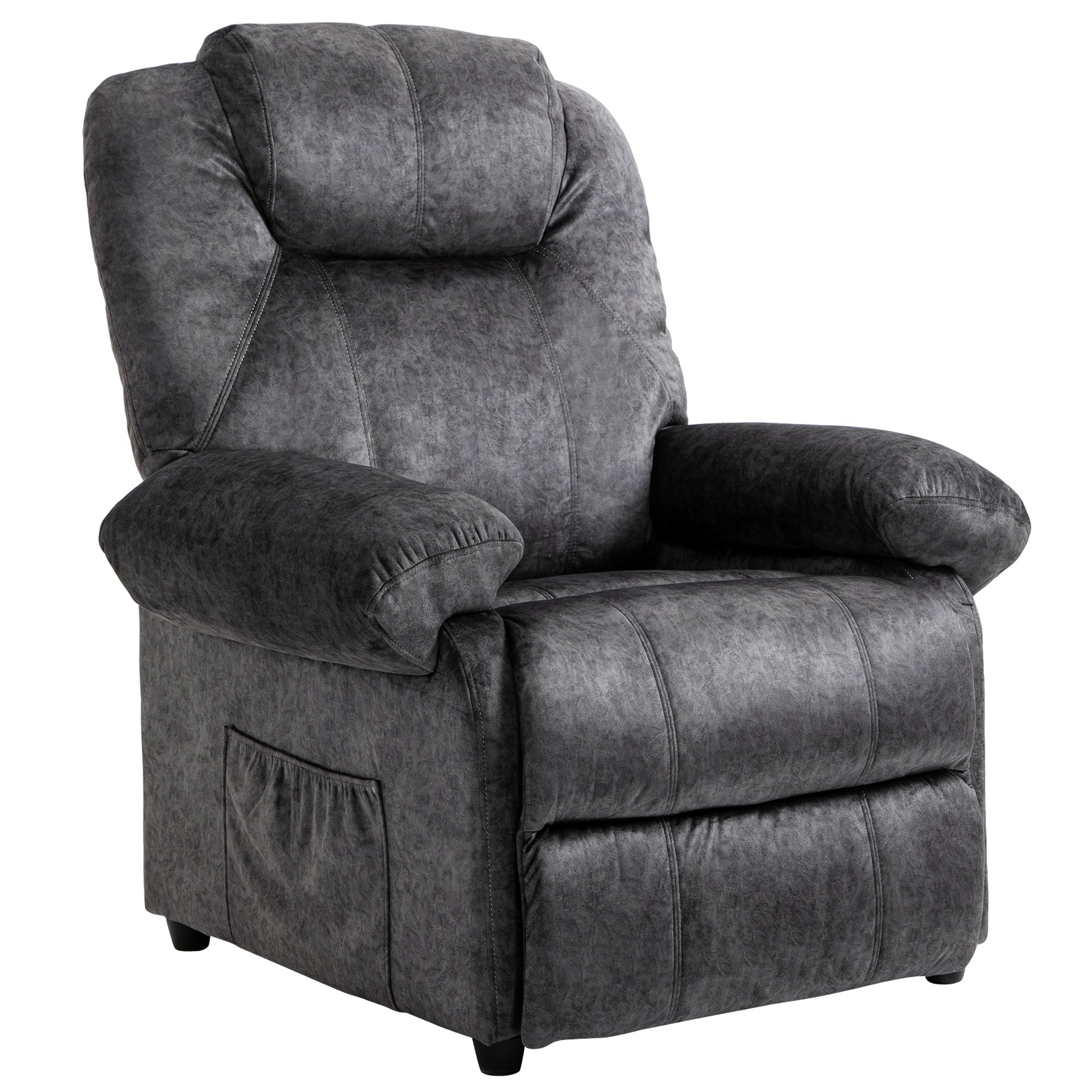 Manual Reclining Chair Upholstered in Padded Velvet Reclining Chair with Retractable Footrest and Side Pockets for Living Room Office Bedroom 88x91x108 cm Black