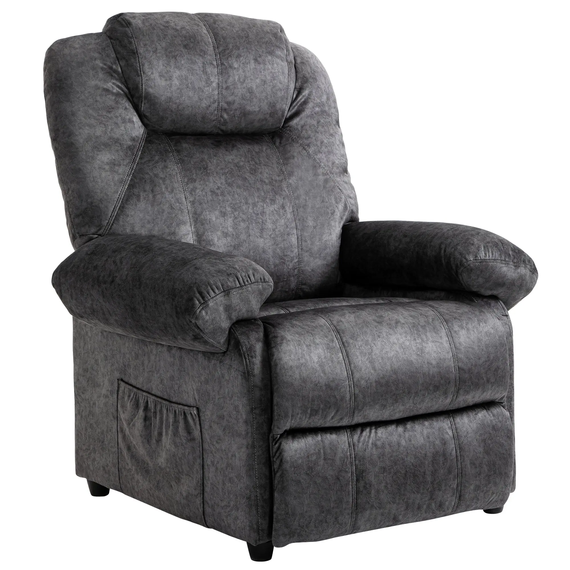 Manual Reclining Chair Upholstered in Padded Velvet Reclining Chair with Retractable Footrest and Side Pockets for Living Room Office Bedroom 88x91x108 cm Black