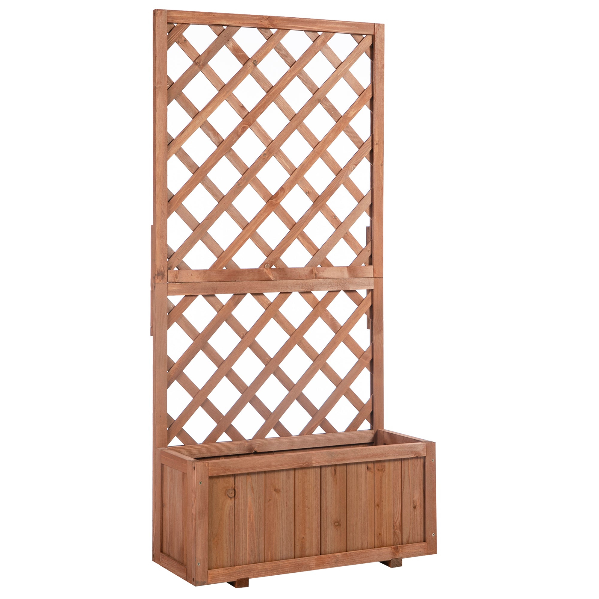 Outsunny Bordered Plant Bed met Trellis, Plantenbak Hout, 72,5x31,5x149,5 cm voor Tuin Balkon Terras, Plantenbak voor Klimplanten, Bloemen, Oranje