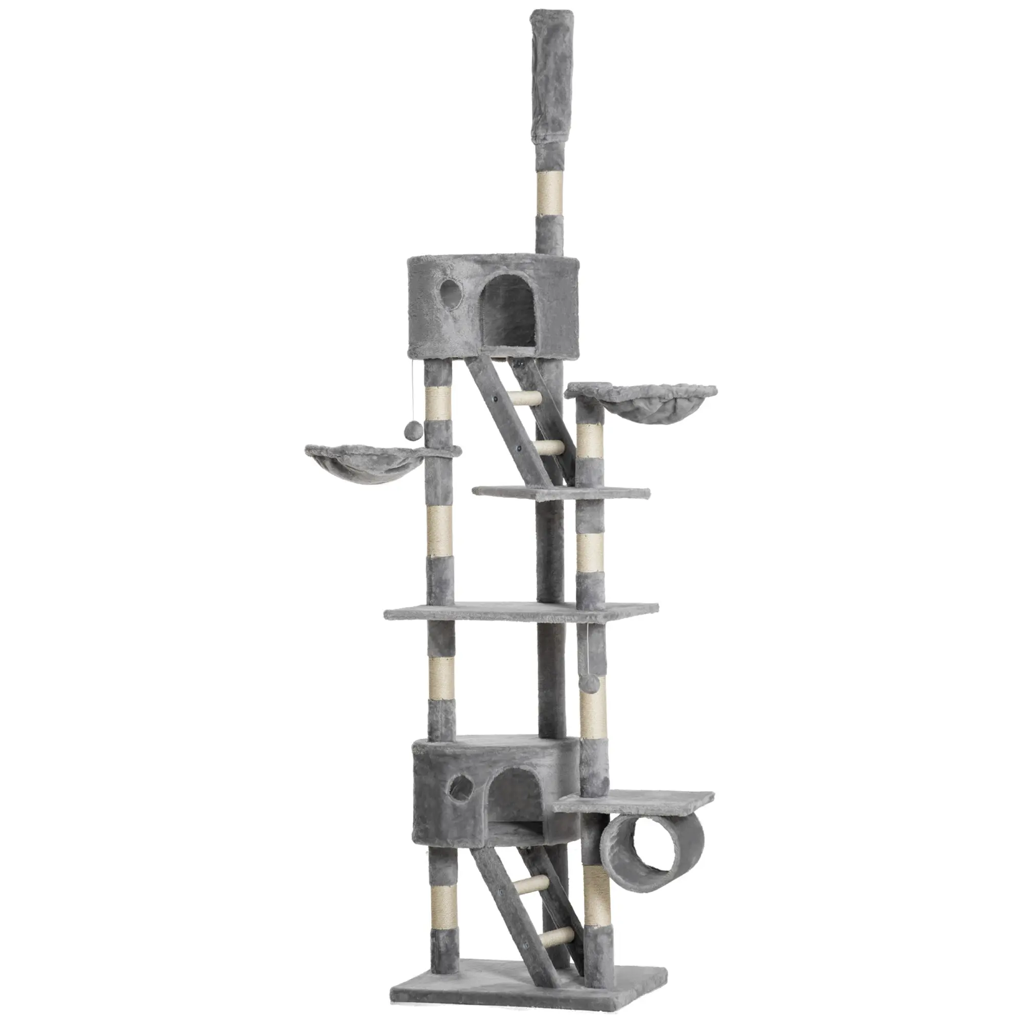 Cat Scratching Tree 240-260 cm Ceiling High Scratching Tree Large Climbing Tree Cat Scratching Post for Large Cats with Sisal Rope Light Gray