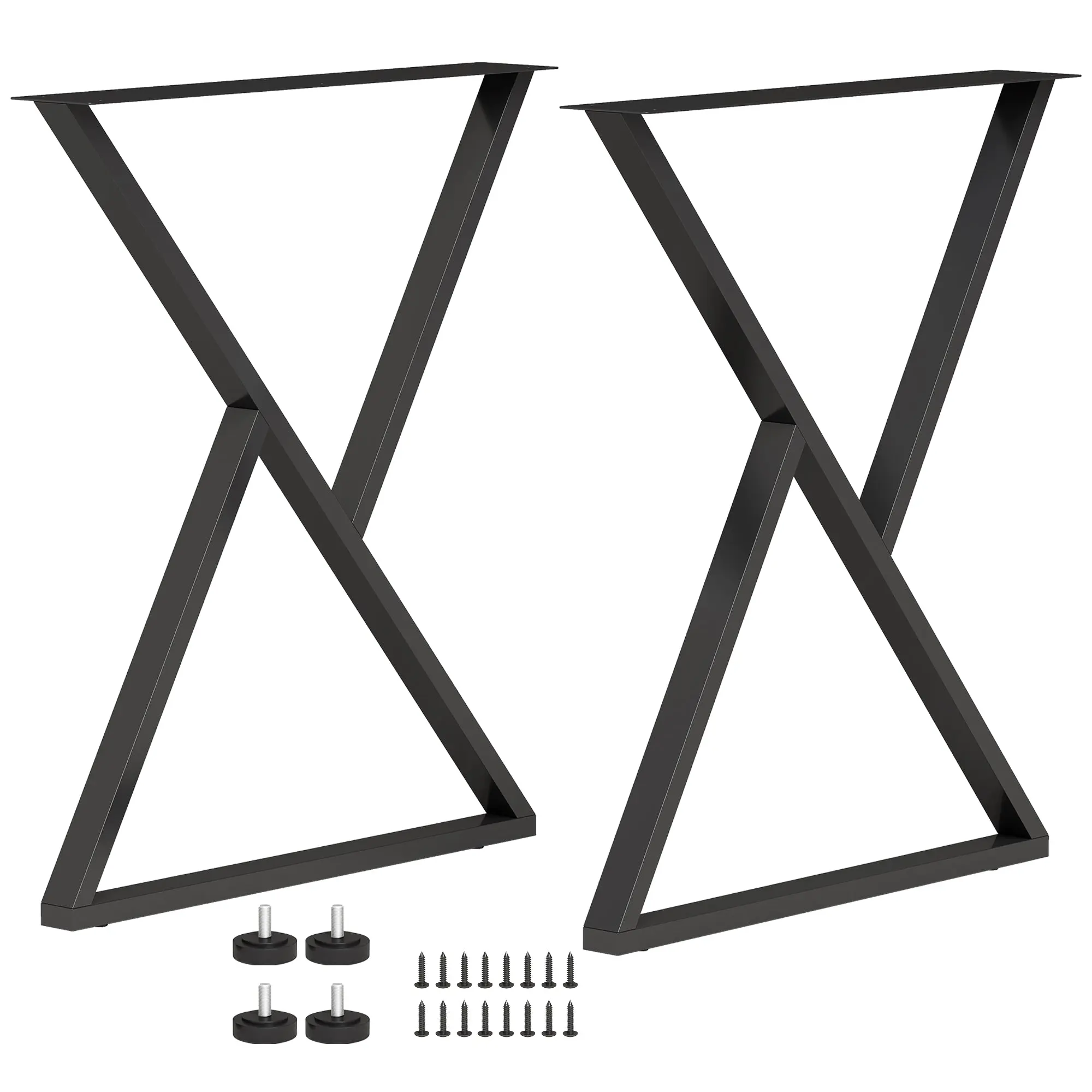 Steel Table Legs, Set of 2 X-Shaped Industrial Furniture Legs with Adjustable Pads and Screws for Dining Table or Bench, 23.6 x 3.94 x 28.35 in (60 x 10 x 72 cm), Black