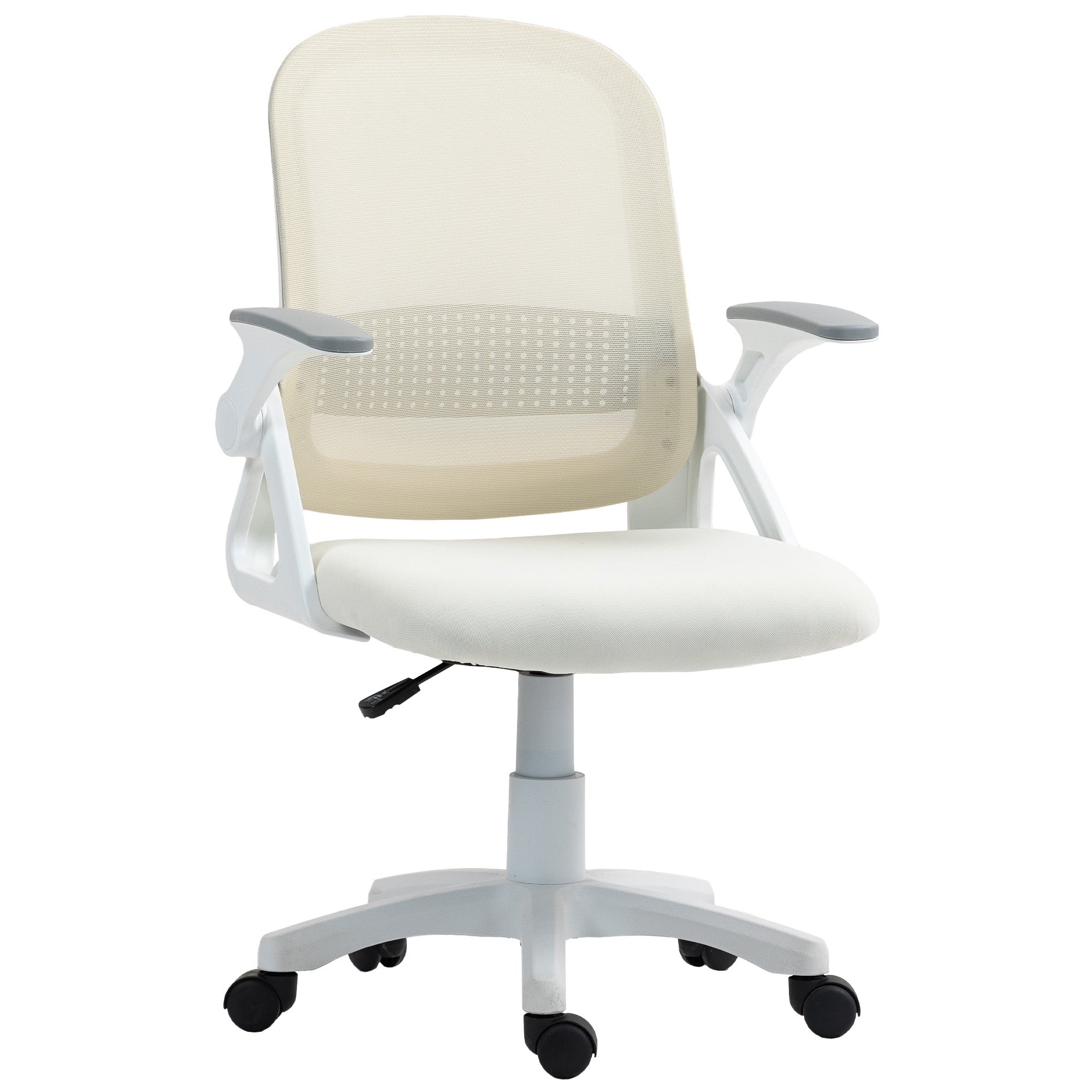 HOMCOM Ergonomischer Netz-Bürostuhl mit klappbaren Armlehnen, Lordosenstütze, höhen- und kippverstellbar — Weiß