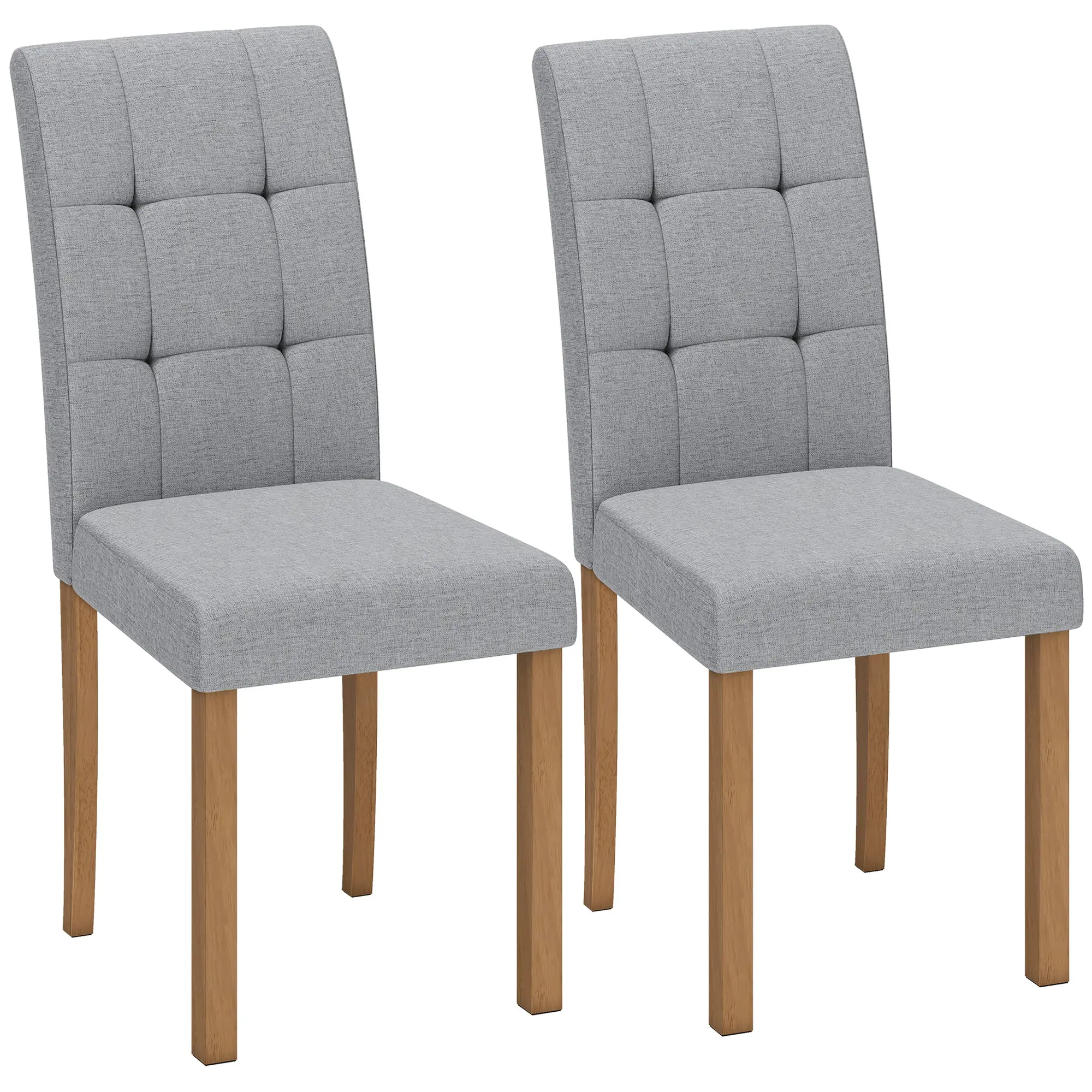 Set of 2 Padded Dining Chairs — Modern Kitchen Chairs with Linen‑Effect Fabric Seat and Rubberwood Legs, Light Gray & Natural