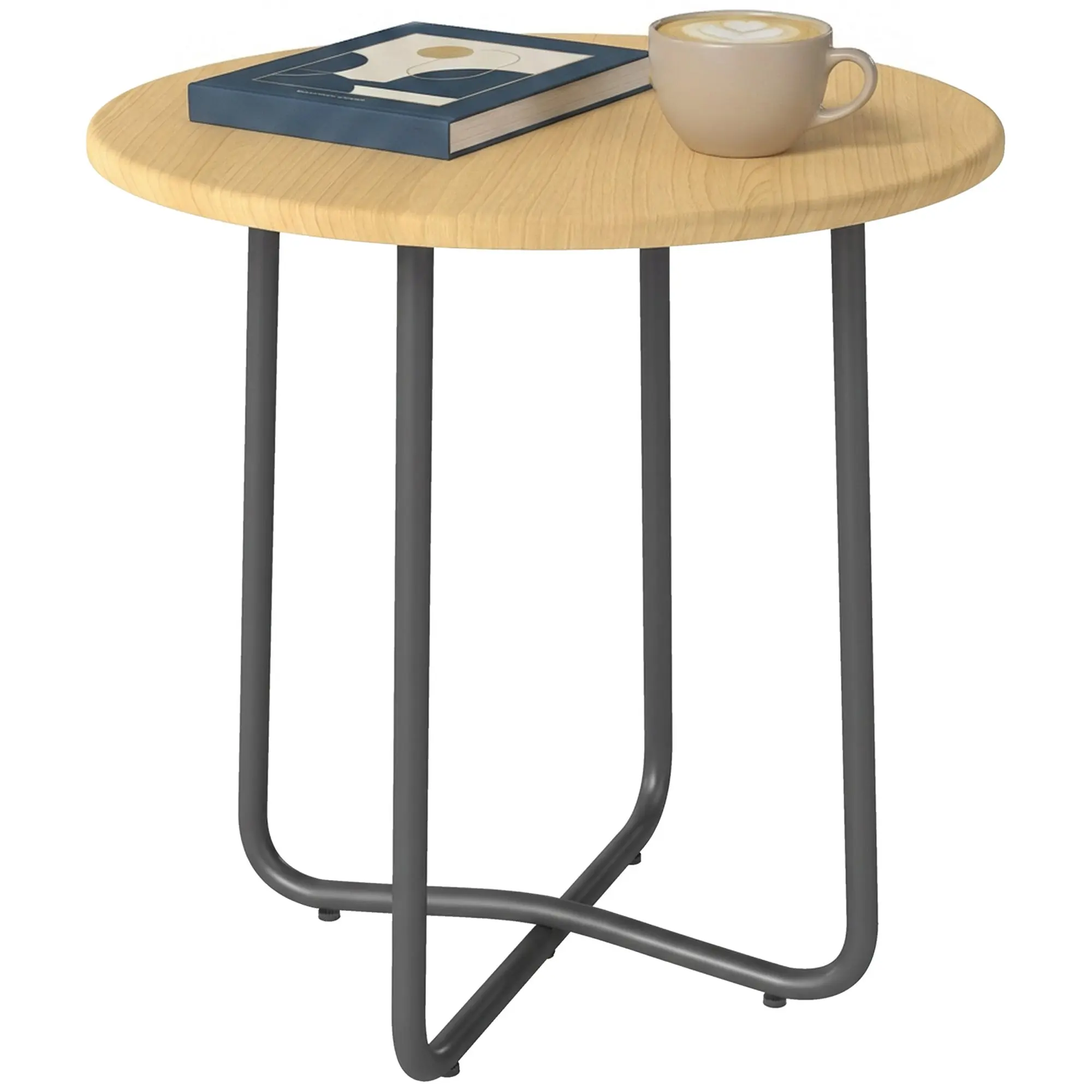 19 in Round Outdoor Table, Weather-Resistant Metal Balcony Side Table, Camping & Patio Small Round Table, Wood-Effect Finish