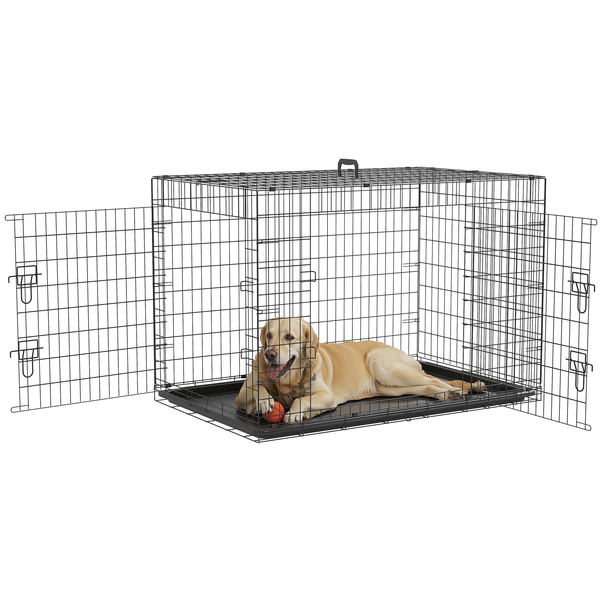 PawHut Opvouwbare Hondenkooi Draagkooi met 2 Deuren Verwijderbare Lade en Transporthandgreep 121x77x82 cm Zwart