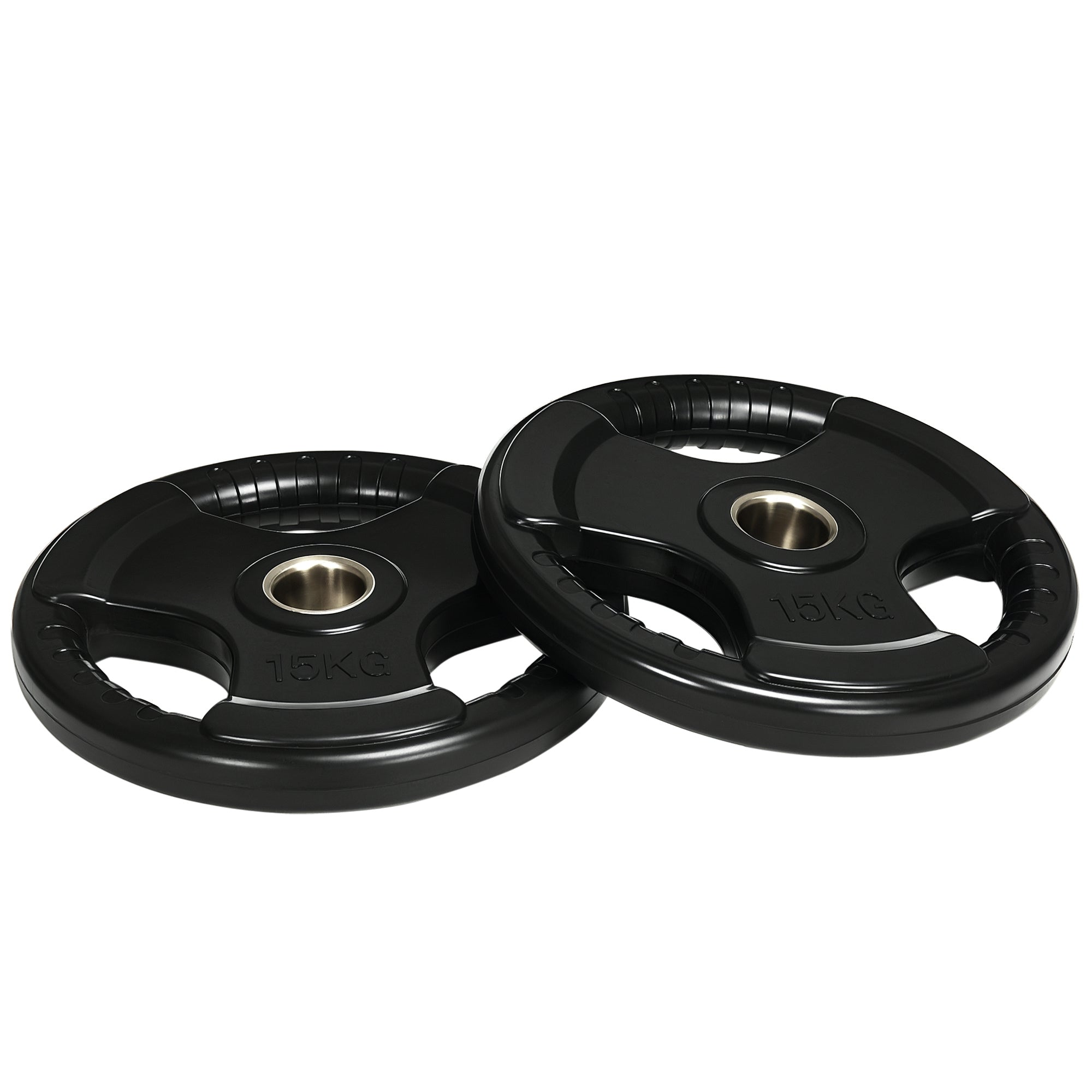 SPORTNOW Vægtplader 2-Pack, Tri-Greb 2 x 15 KG Gummibelagte Olympiske Plader, Gulvvenlige Vægtplader med 5 cm Hul, Tre Håndtag, til Vægtløftning, Styrketræning