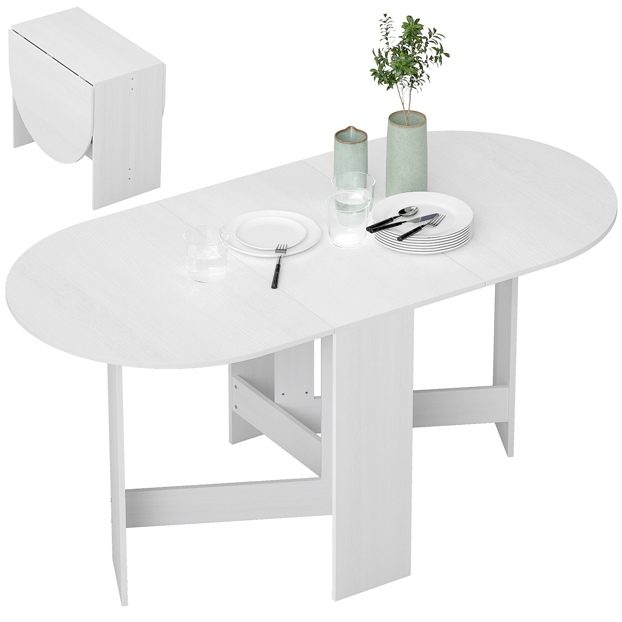 HOMCOM Skládací jídelní stůl oválný kuchyňský stůl s skládacími křídly moderní styl 163x80x75 cm Bílý