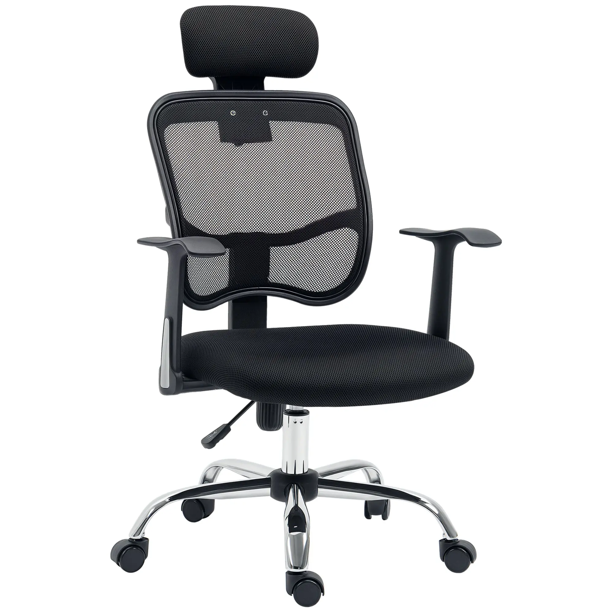Swivel Office Chair Ergonomic Desk Chair with Adjustable Height Tilt Function Headrest and Lumbar Support 63x62x109-117 cm Black