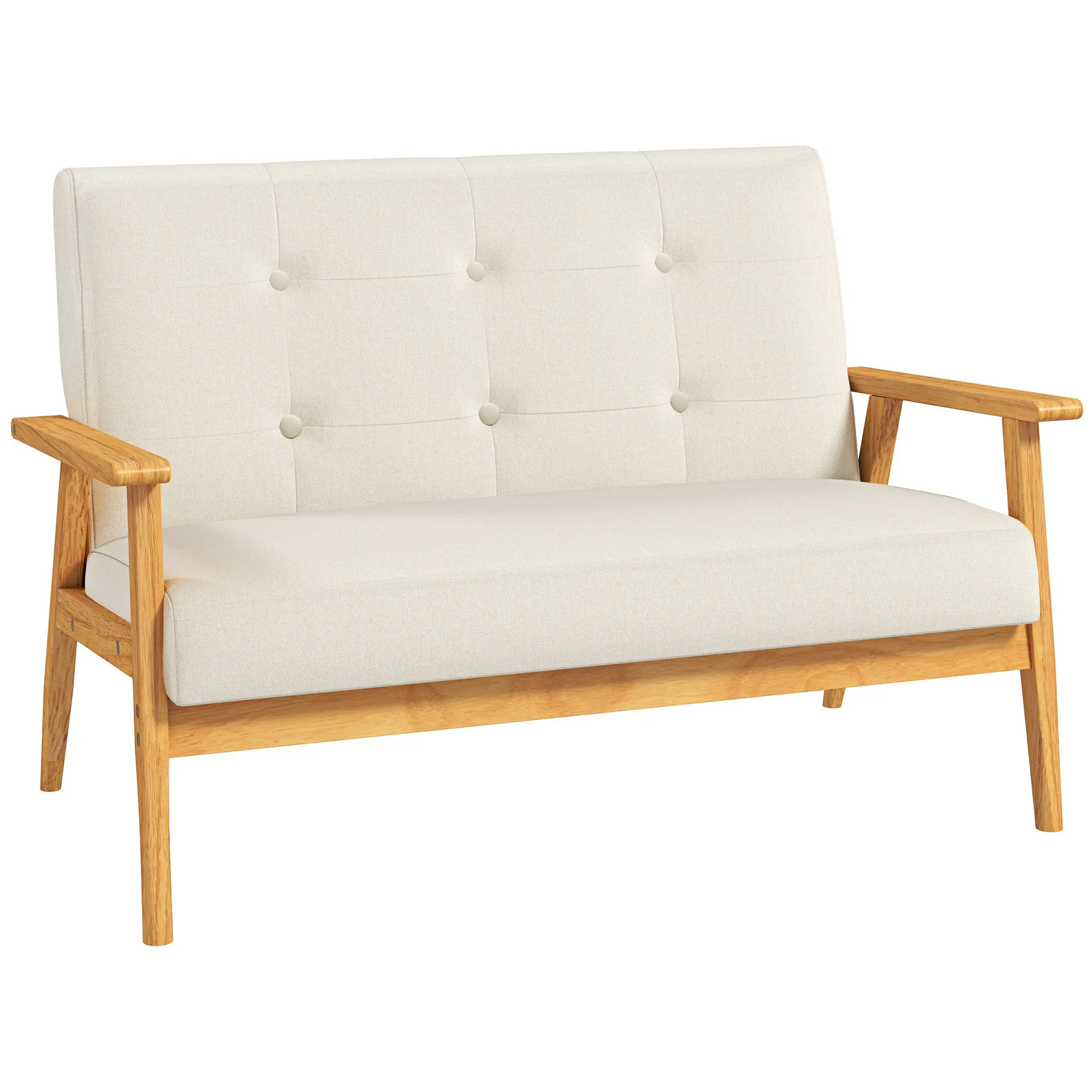 3-Seater Sofa 45.3 in – Scandinavian Tufted Linen-Look Upholstery, Padded Seat & Arms, Rubberwood Legs, Beige