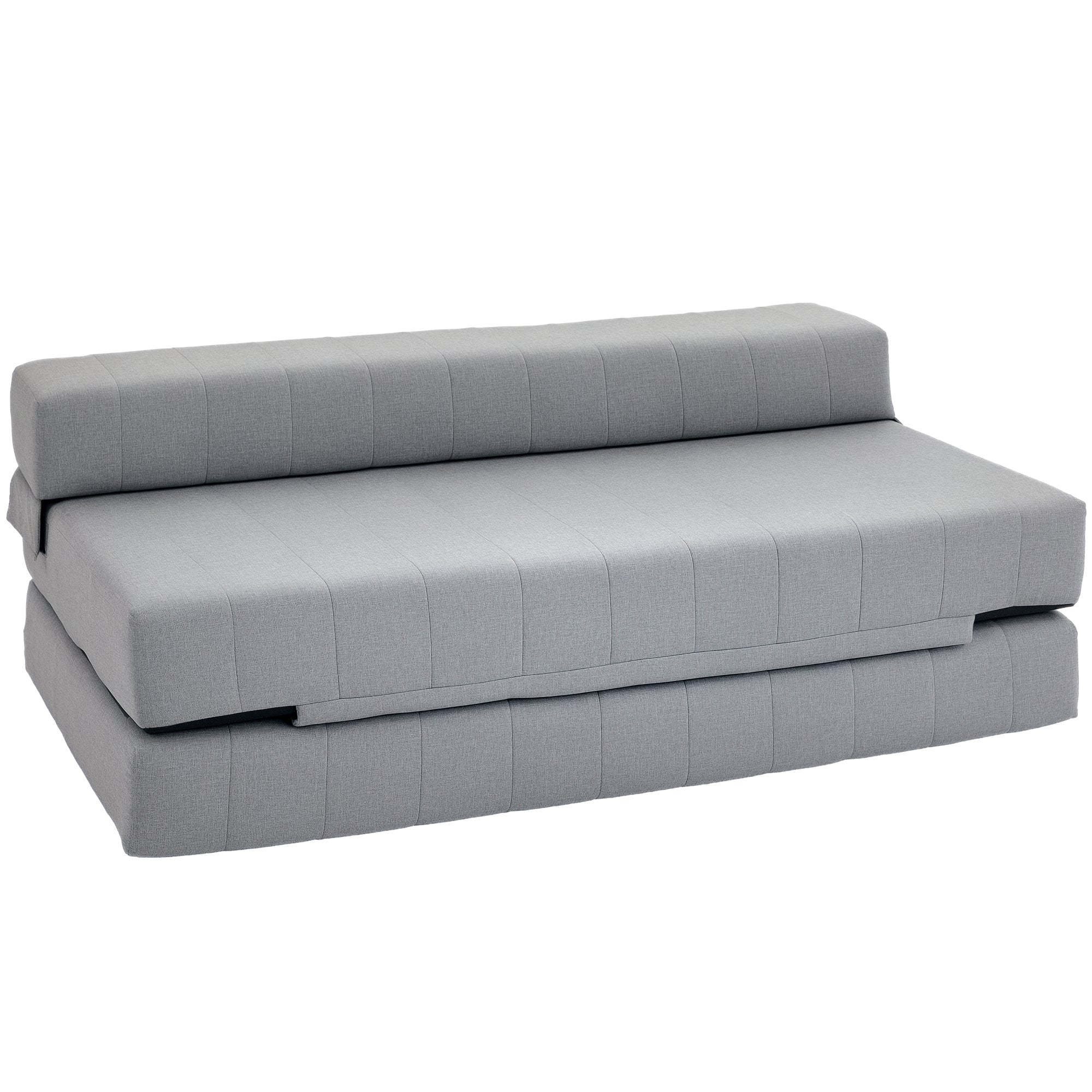 2-in-1 Floor Sofa Bed, Foldable Sleeper Sofa for 2 Persons, Thick Padded Floor Couch with Removable Linen-Look Cover, Space-Saving Guest Bed, Grey