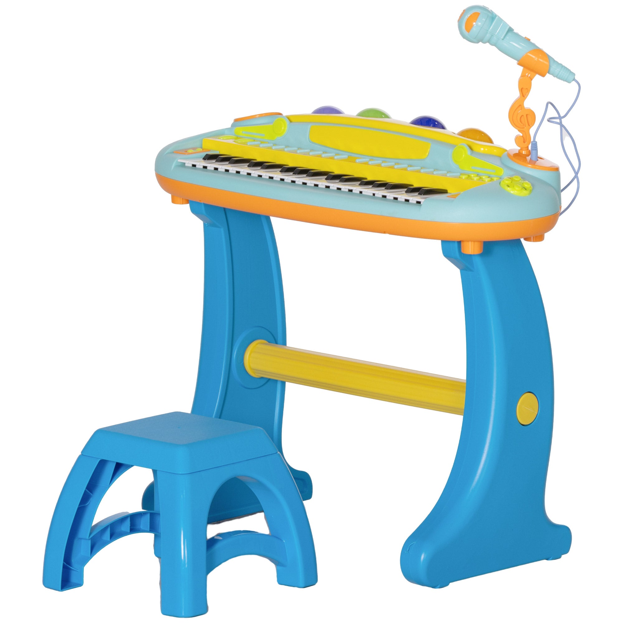 Children's Electronic Piano, 37-Key Piano Keyboard, with Microphone, Stool, LED Light, Recording and Playback Function, Music Instrument for Children 3 to 6 Years Old, Blue