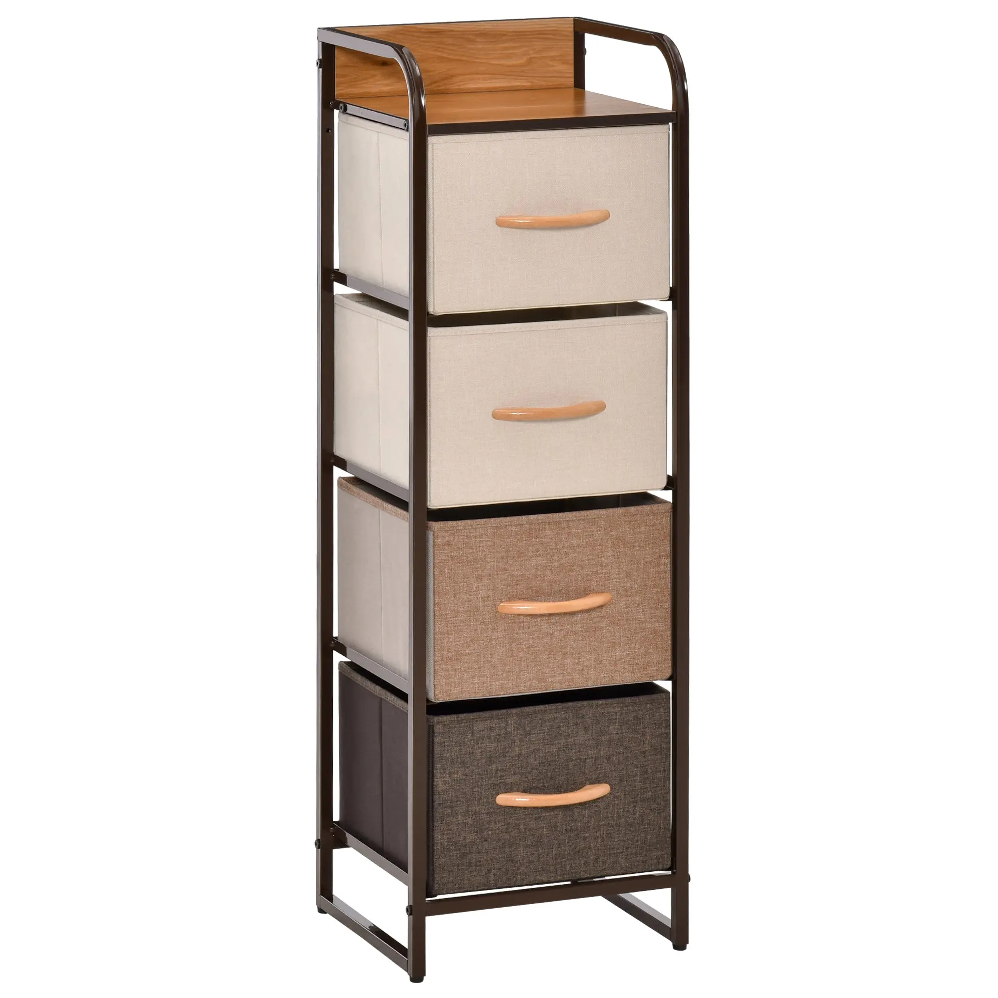 Fabric Chest of Drawers for Bedroom with 4 Foldable Drawers Wooden Top and Metal Frame for Living Room 31x29x99 cm Multicolor