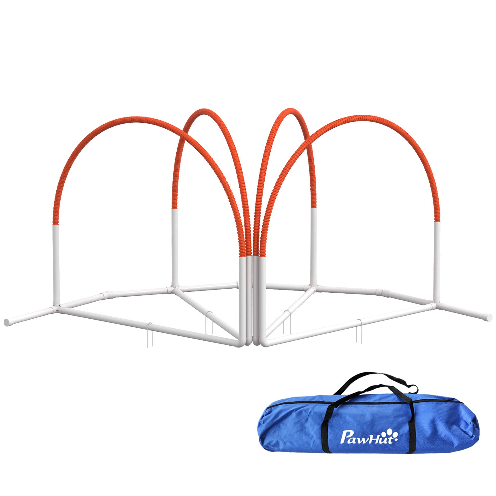 Ensemble d'Agilité pour Chiens PawHut, Set de 4 Pièces avec Pôles de Slalom, Équipement d'Agilité pour Chiens avec Sac de Transport Oxford, Orange