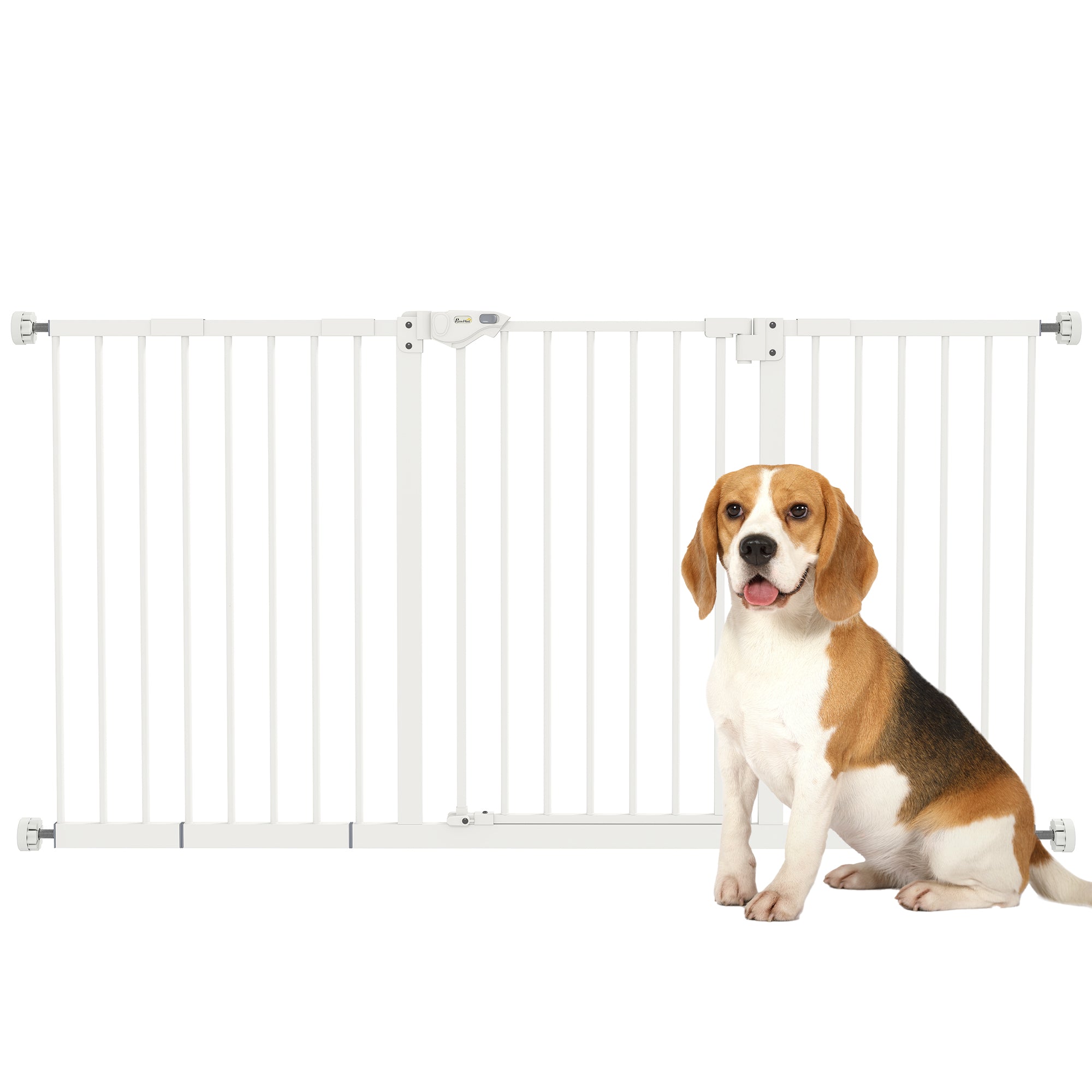 Door Guard Stair Guard with 17.5/20.3/30.5 cm Extension Door Gate Without Drilling Stair Gate for Widths 74-147.5 cm Double-Sided Swivel Metal White